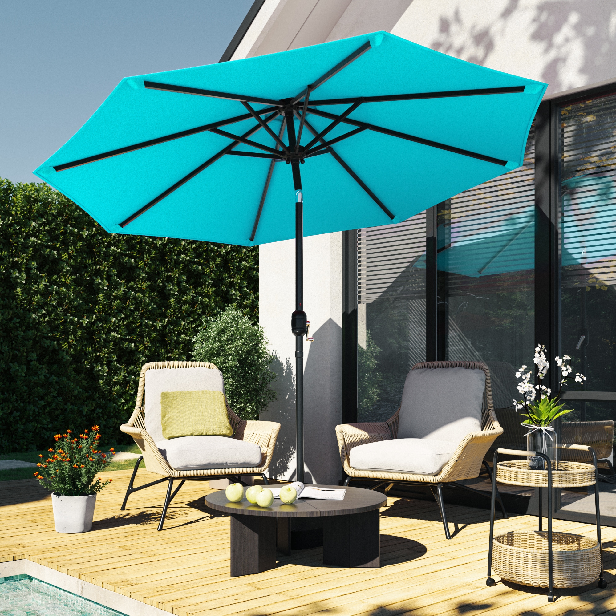 ACEGOSES LW-69LB 9-ft Steel Blue Push-button Tilt Market Patio Umbrella