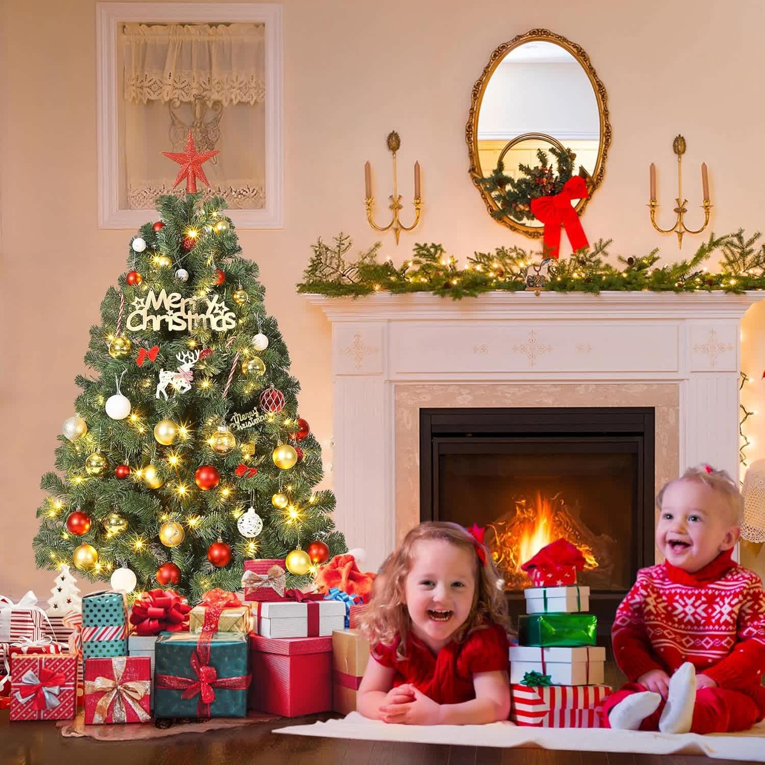 Qeetex LSACT-QH-35HUTRY8 7.5FT Classic American Wide Body Full Christmas Tree Dual Color Led Lights Pre-Lit Artificial Christmas Tree Green