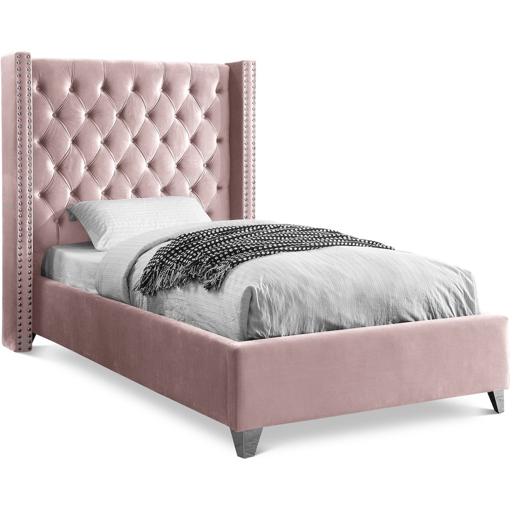 Aiden Pink Velvet Twin Bed