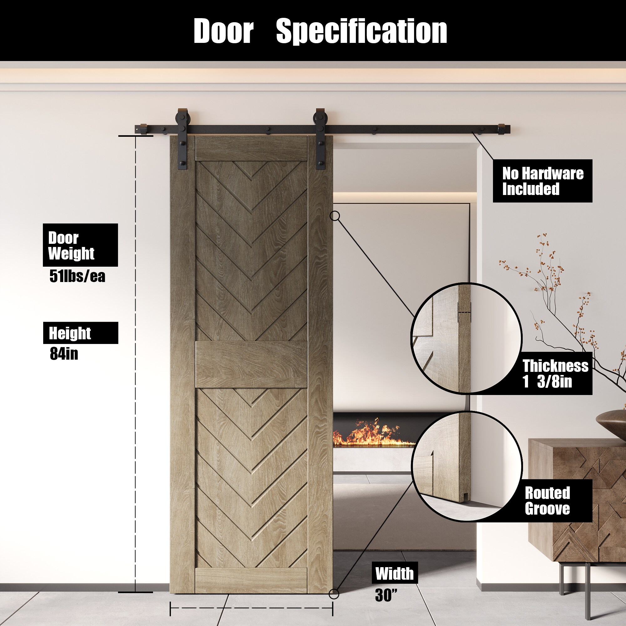 HOMACER JT3-3084-GR Barn-Doors - View #2