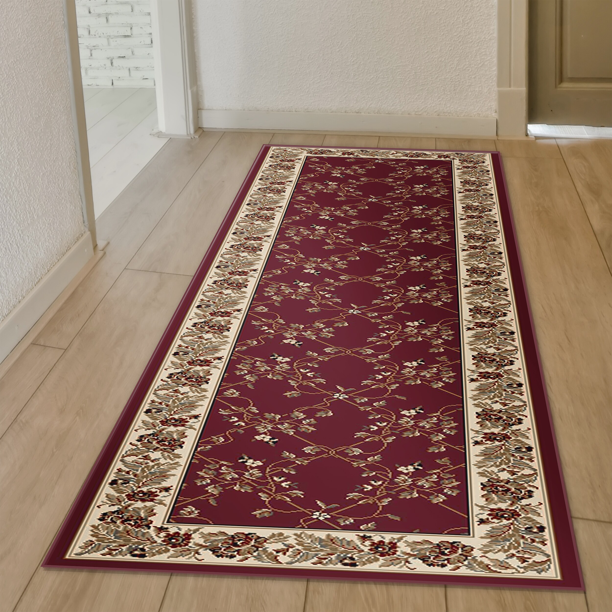 Radici USA 1427/1734/BURGUNDY Noble 2 x 8 (ft) Polypropylene Burgundy Rectangular Indoor Trellis Oriental Runner rug