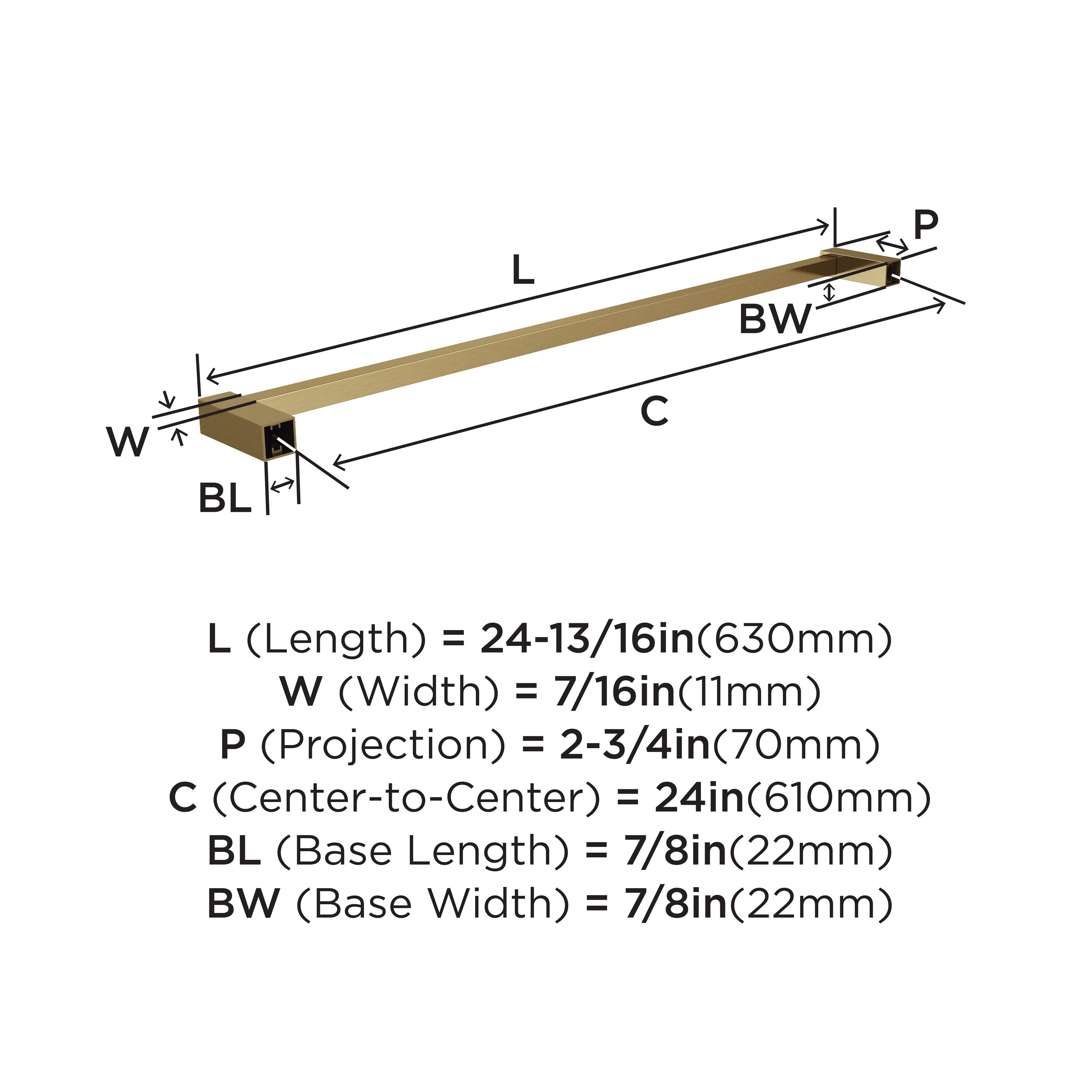 Golden Champagne 24" Modern Square Towel Bar