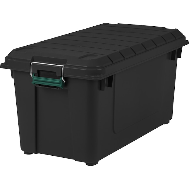 IRIS X-large 20.5-Gallons (82-Quart) Black Weatherproof Heavy Duty Tote  with Latching Lid in the Plastic Storage Containers department at