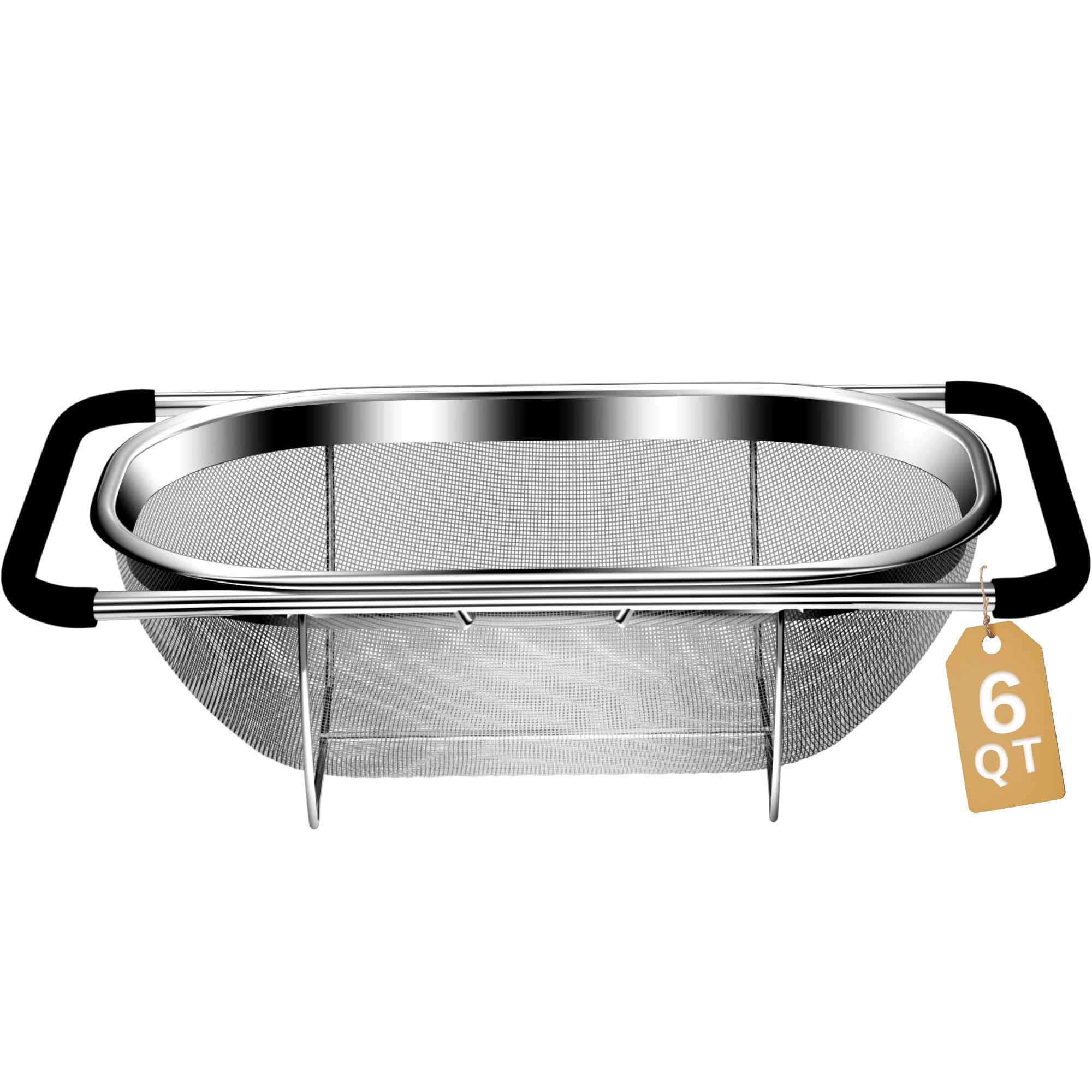 Phewnyzo  Expandable Over the Sink Stainless Steel Colander with Rubber Grip Handles for Straining Draining and Rinsing Fruits Vegetables Pasta