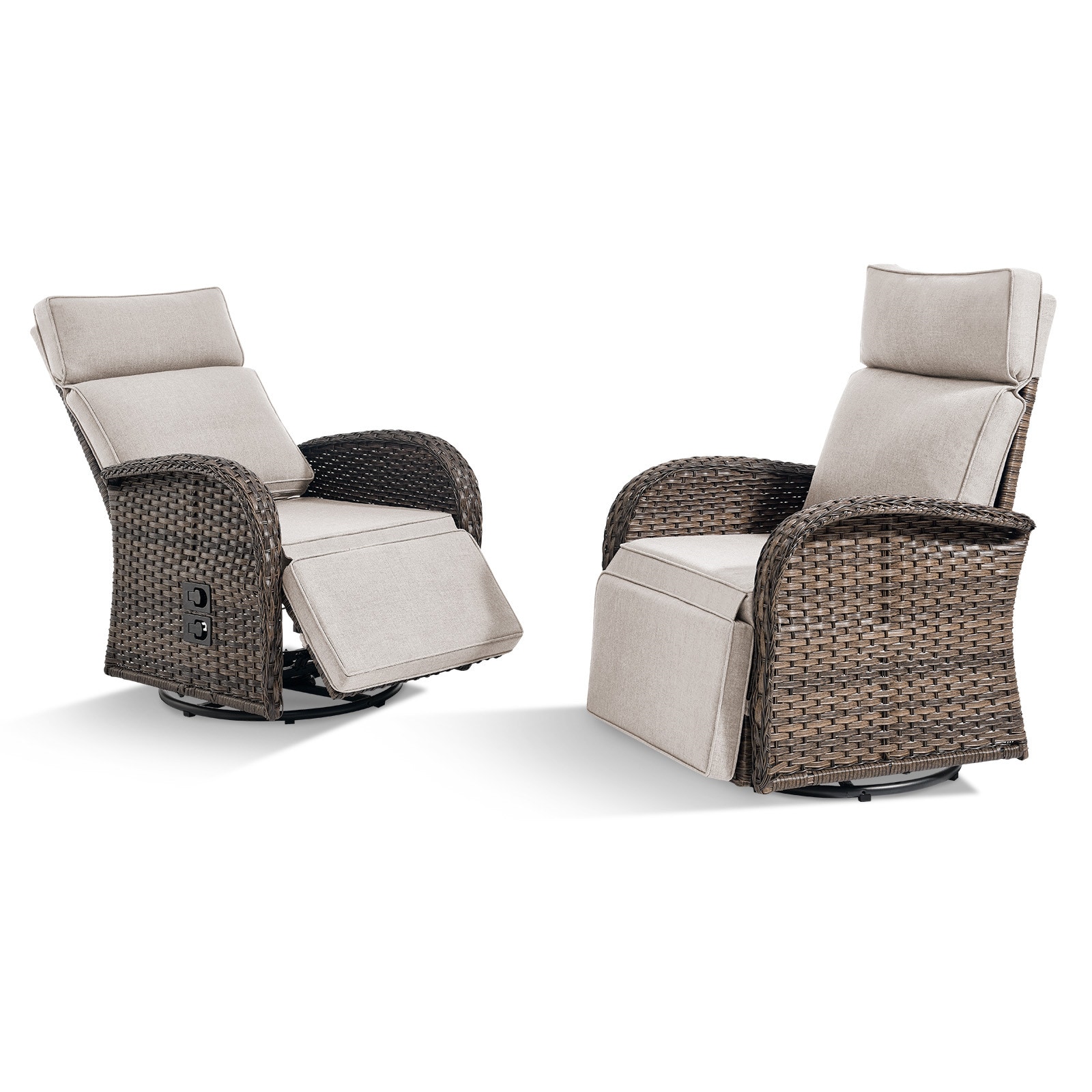 Rilyson FSKWBR20P-2AA Set of 2 Wicker Beige Steel Frame Swivel glider Conversation Chair with Beige Cushioned Seat