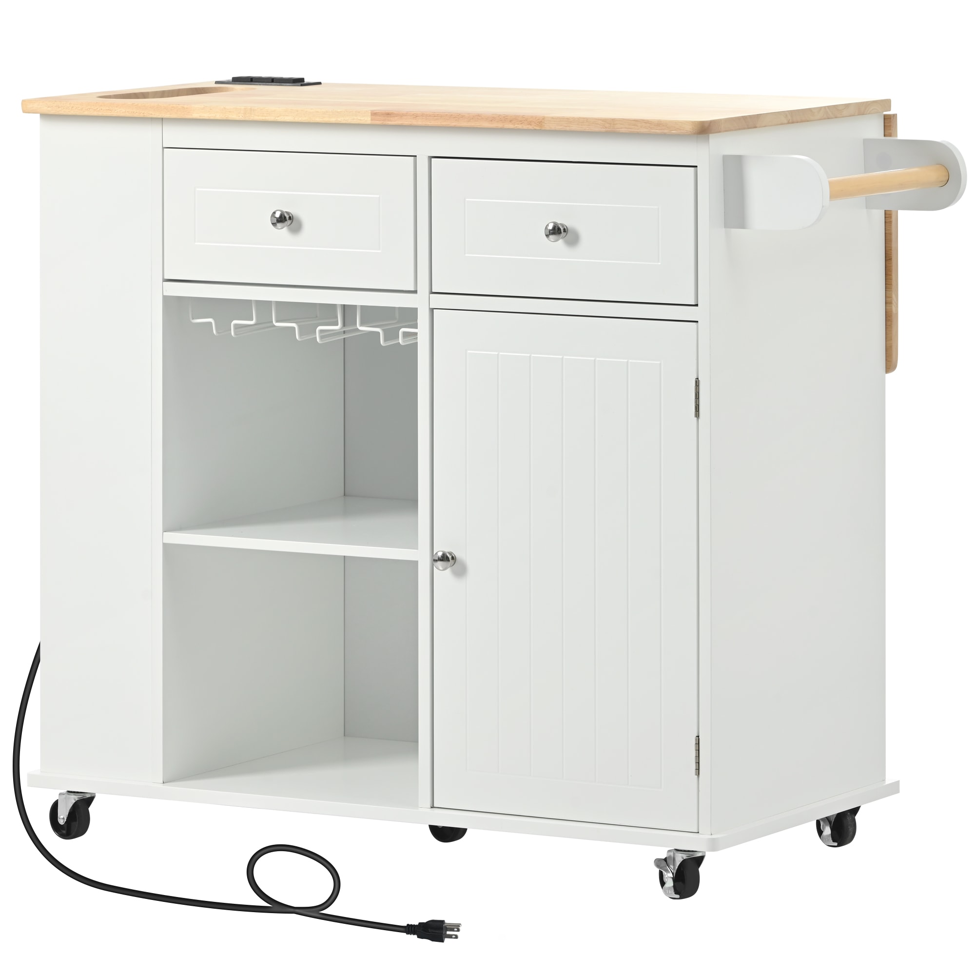 CESICIA Blue Wood Base with Wood Top Rolling Kitchen Island (29.3-in x 35.8-in x 33.7-in)