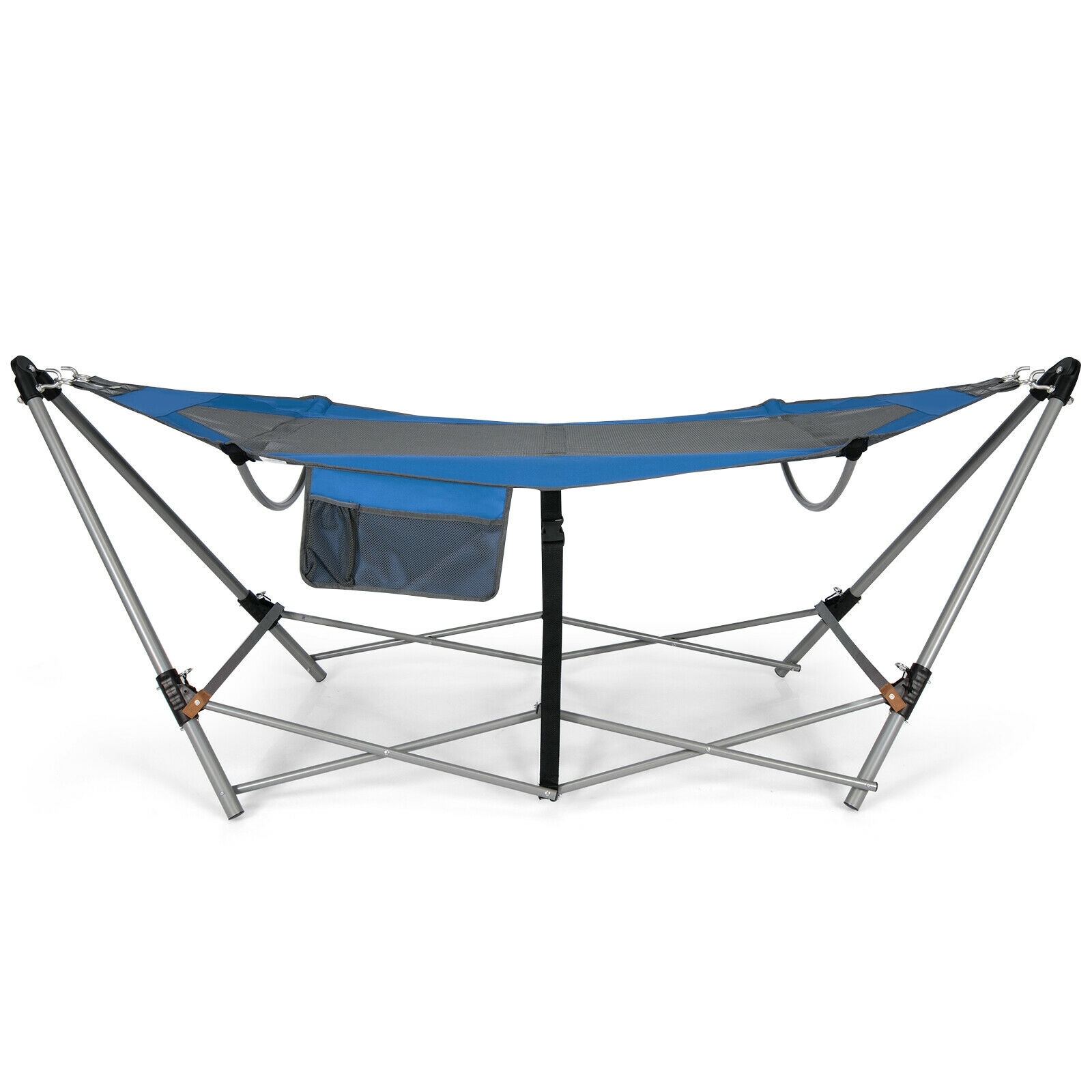 Blue Folding Hammock with Iron Stand and Side Pocket
