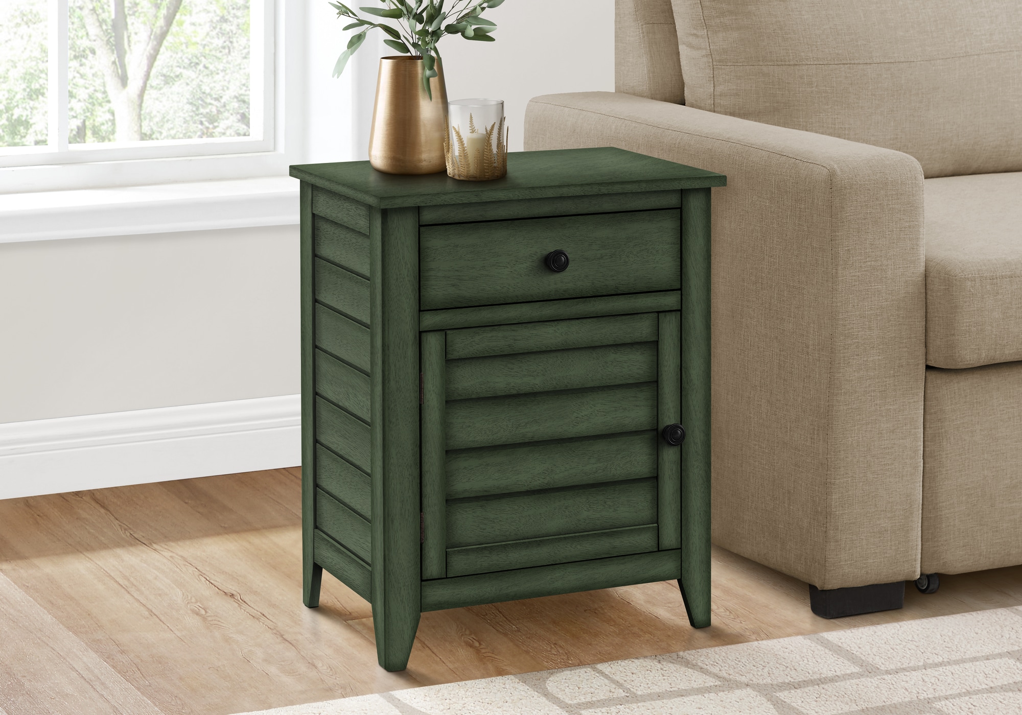 LOVMOR SF-Y-B2710P219461 Accent Table Nightstand Storage Drawer End Side Table Bedroom Lamp Storage Antique Green Veneer Transitional