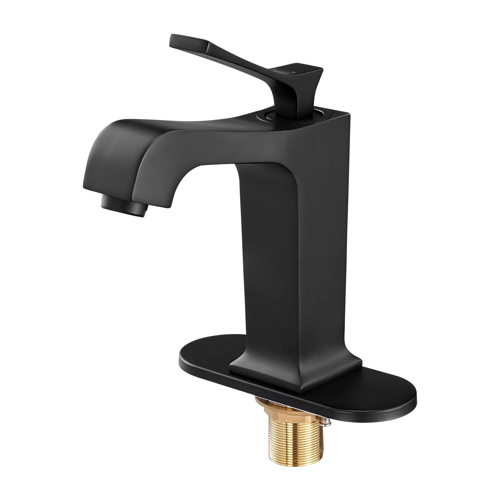 LOVMOR  Black 1 Hole Single Hole 1-handle Bathroom Sink Faucet with Drain and Waterfall Spout and Brass Body