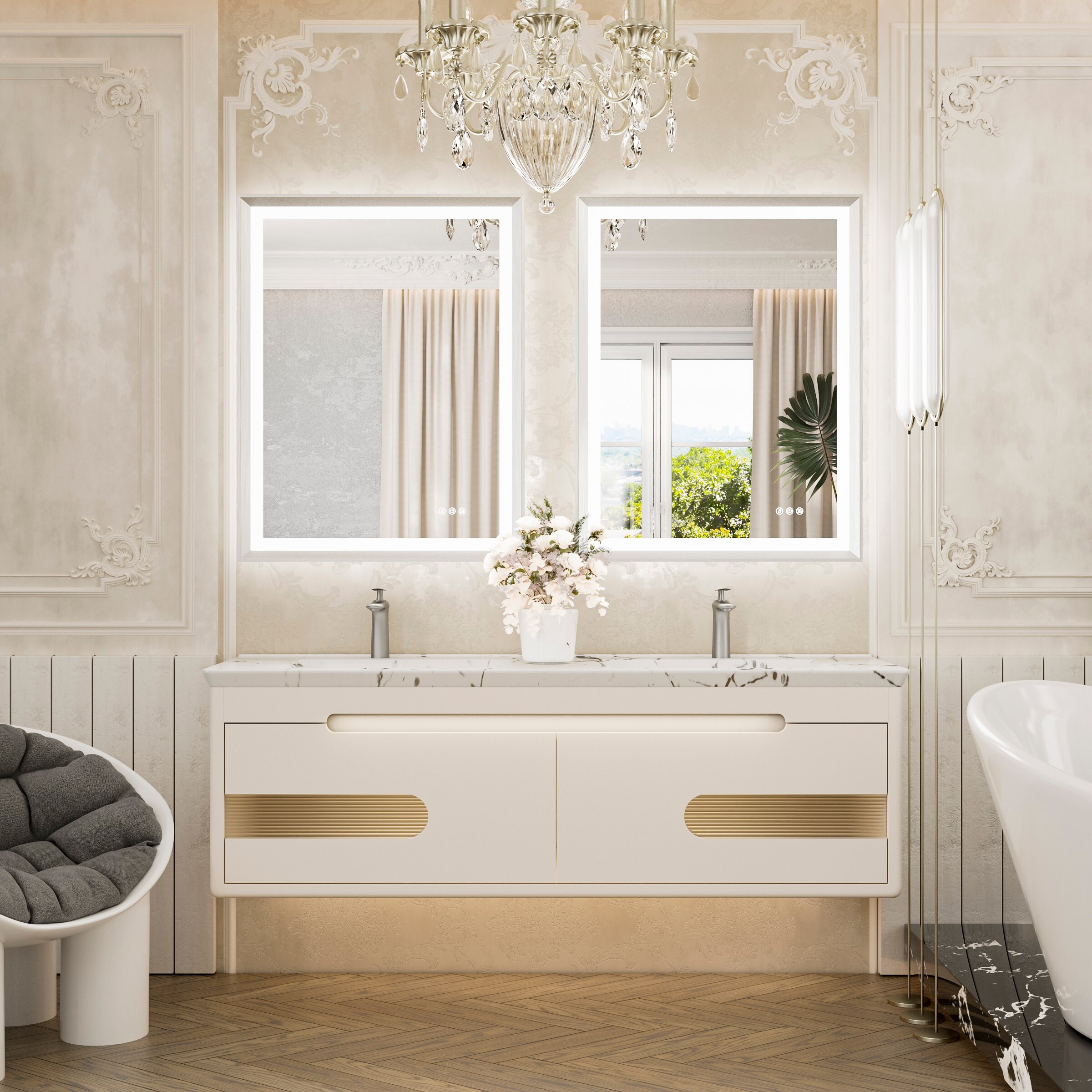 Keonjinn LW-ZBGSSW-18090SI Framed-Bath-Mirrors - View #2