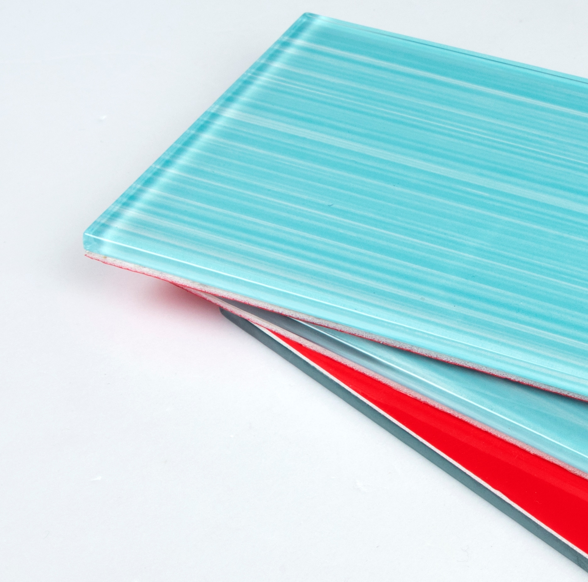 Aqua Blue Hand-Painted Glass Peel and Stick Subway Tile
