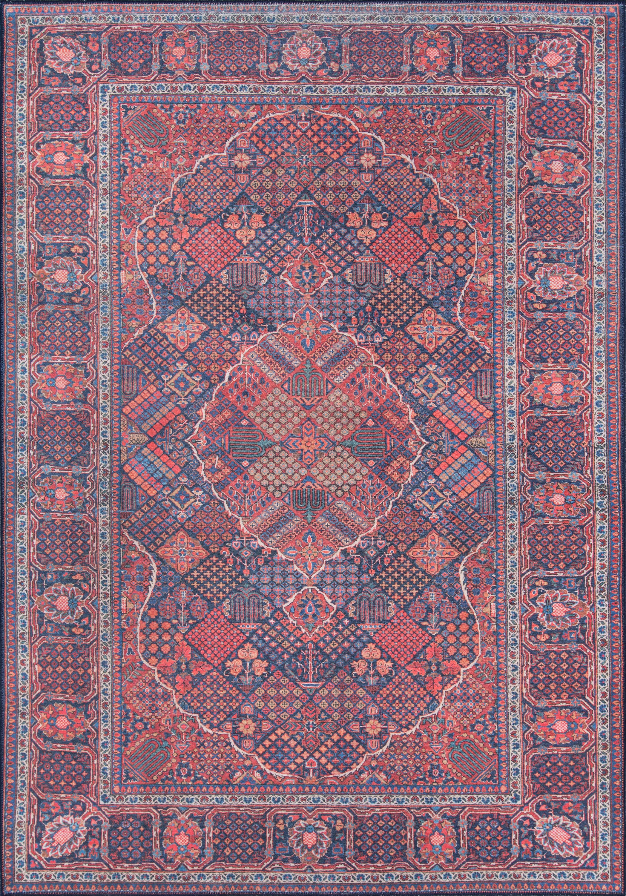 Afshar Navy Blue and Red Synthetic Rectangular Area Rug 2' x 3'