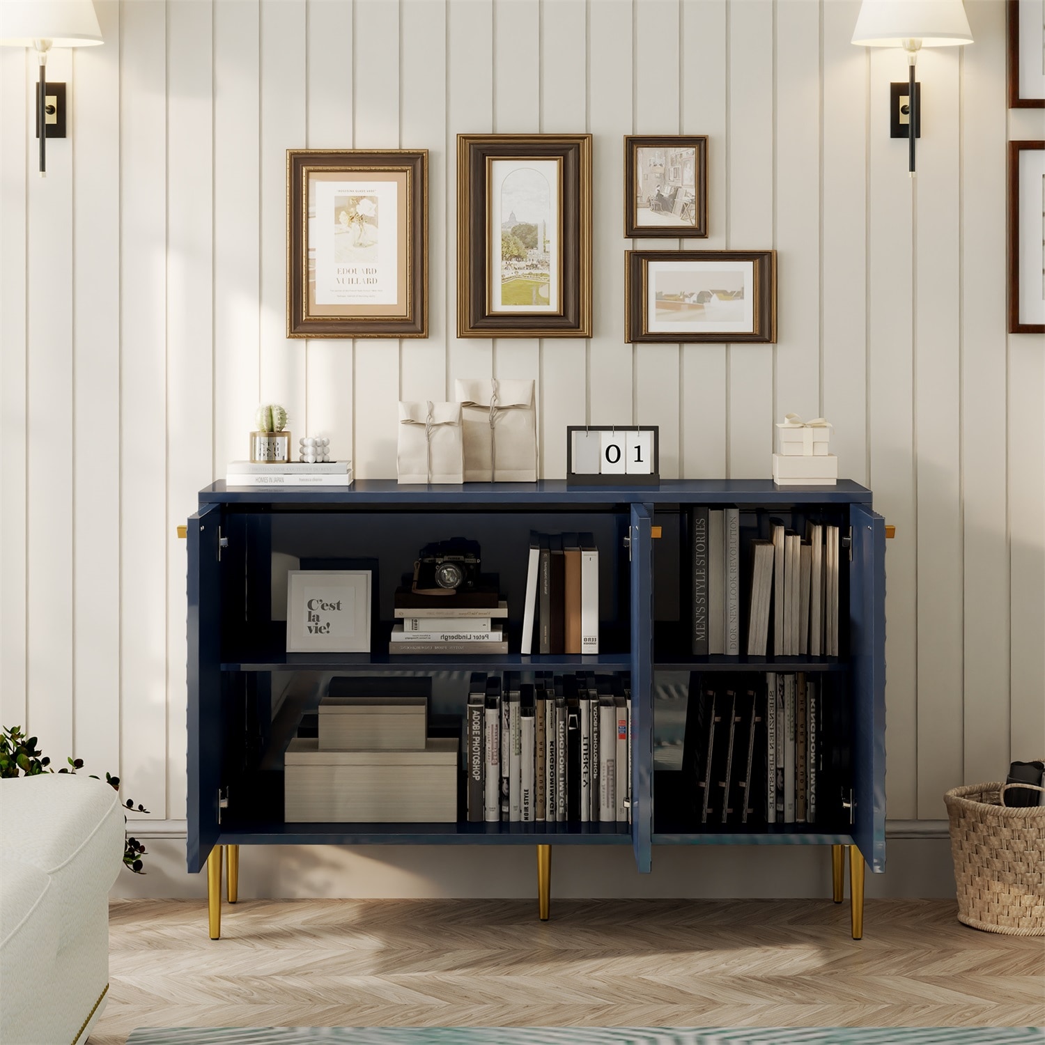 Blue Honeycomb Pattern MDF Office Cabinet with Adjustable Shelving
