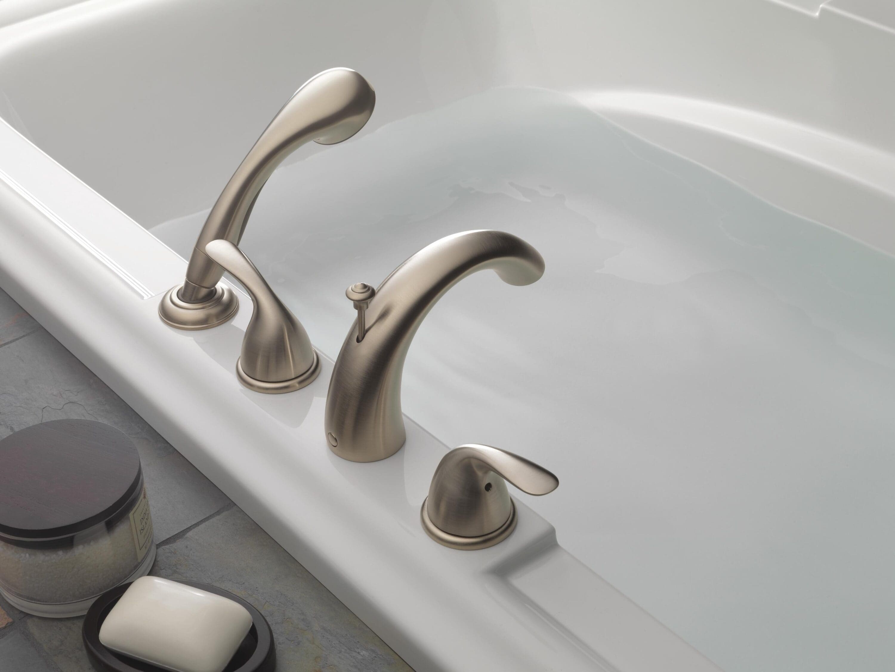 Delta Classic Stainless 2 Handle Deck Mount Roman Low Arc Bathtub