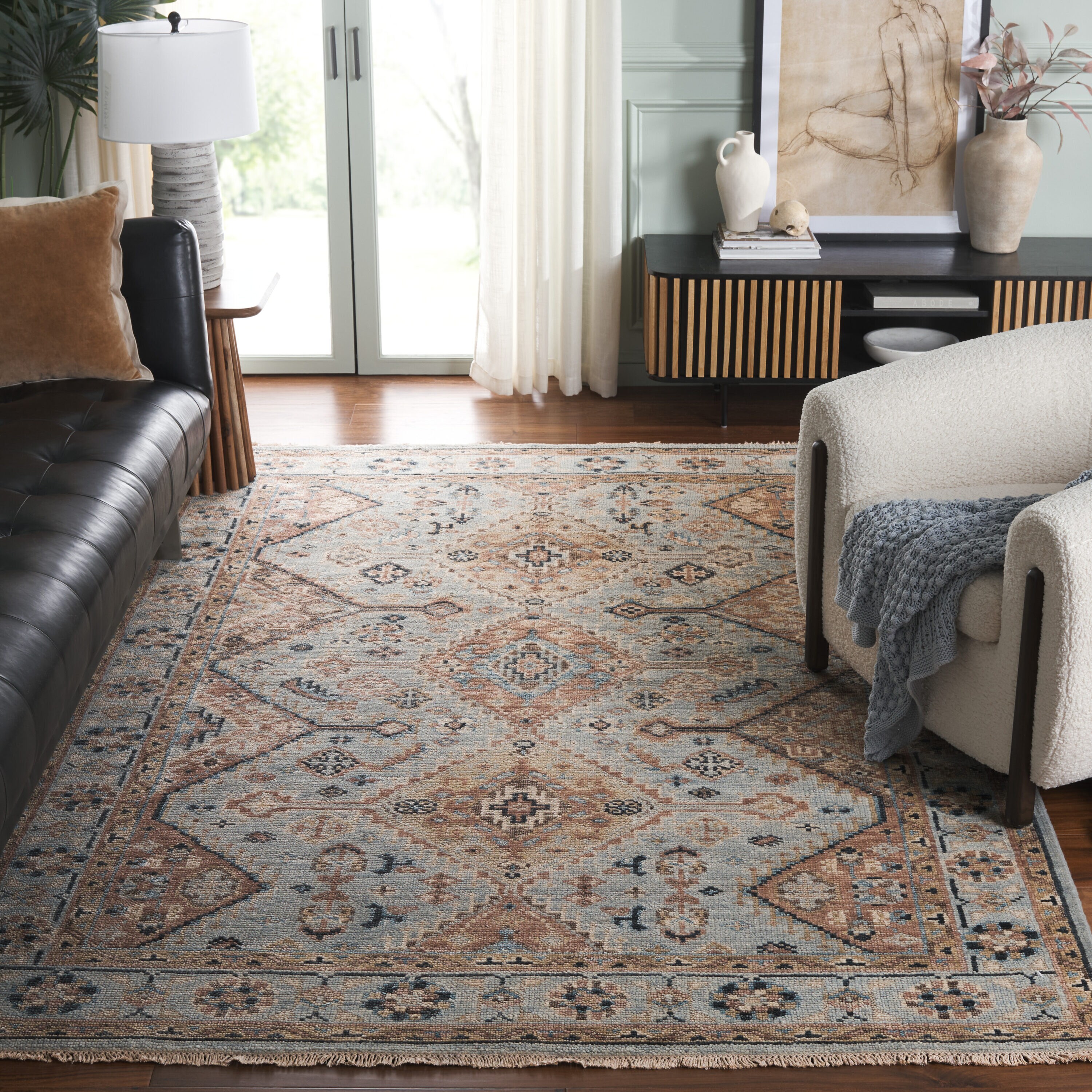  Samarkand 127 Light Blue/Beige Traditional 6ft x 9ft Medium Rectangle Rug