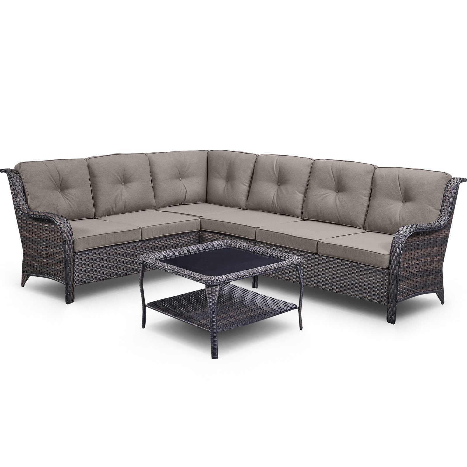 Rilyson FS054056058060-3 Curved armrest 5 -Piece Wicker Patio Conversation Set with Gray Cushions