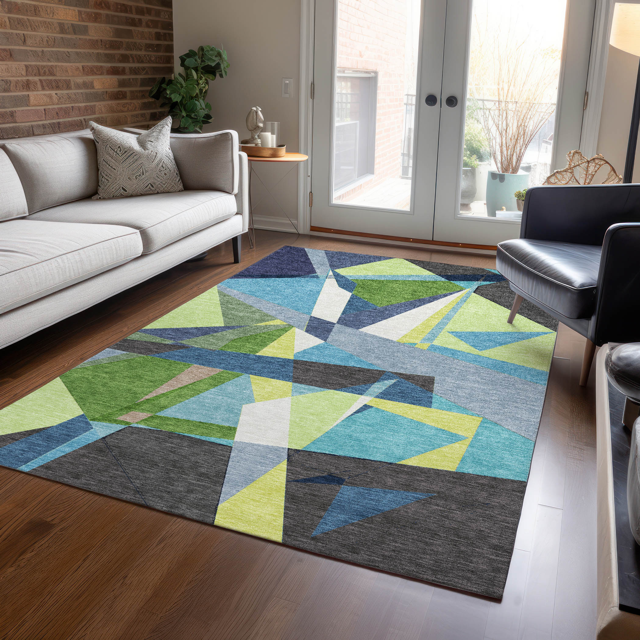 Addison Rugs ACN1609BU8X10 Chantille ACN1609BU 8 x 10 (ft) Polyester Blue Rectangular Indoor/Outdoor Geometric Machine washable Area rug