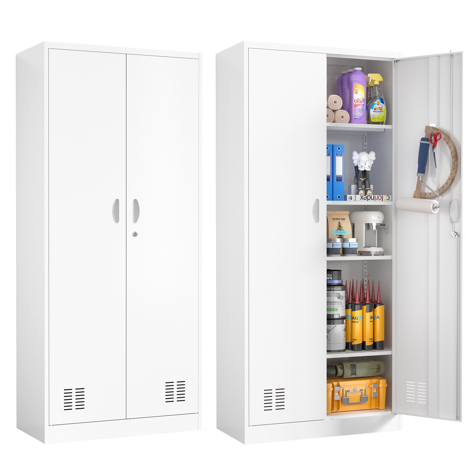 LTMATE LSKJW-SETA-BKWN Steel Heavy Duty 5 -Tier Utility shelving unit ( 32-in W x 16-in D x 71-in H ) ( White , ( 199-lb lbs. Capacity Per Shelf )