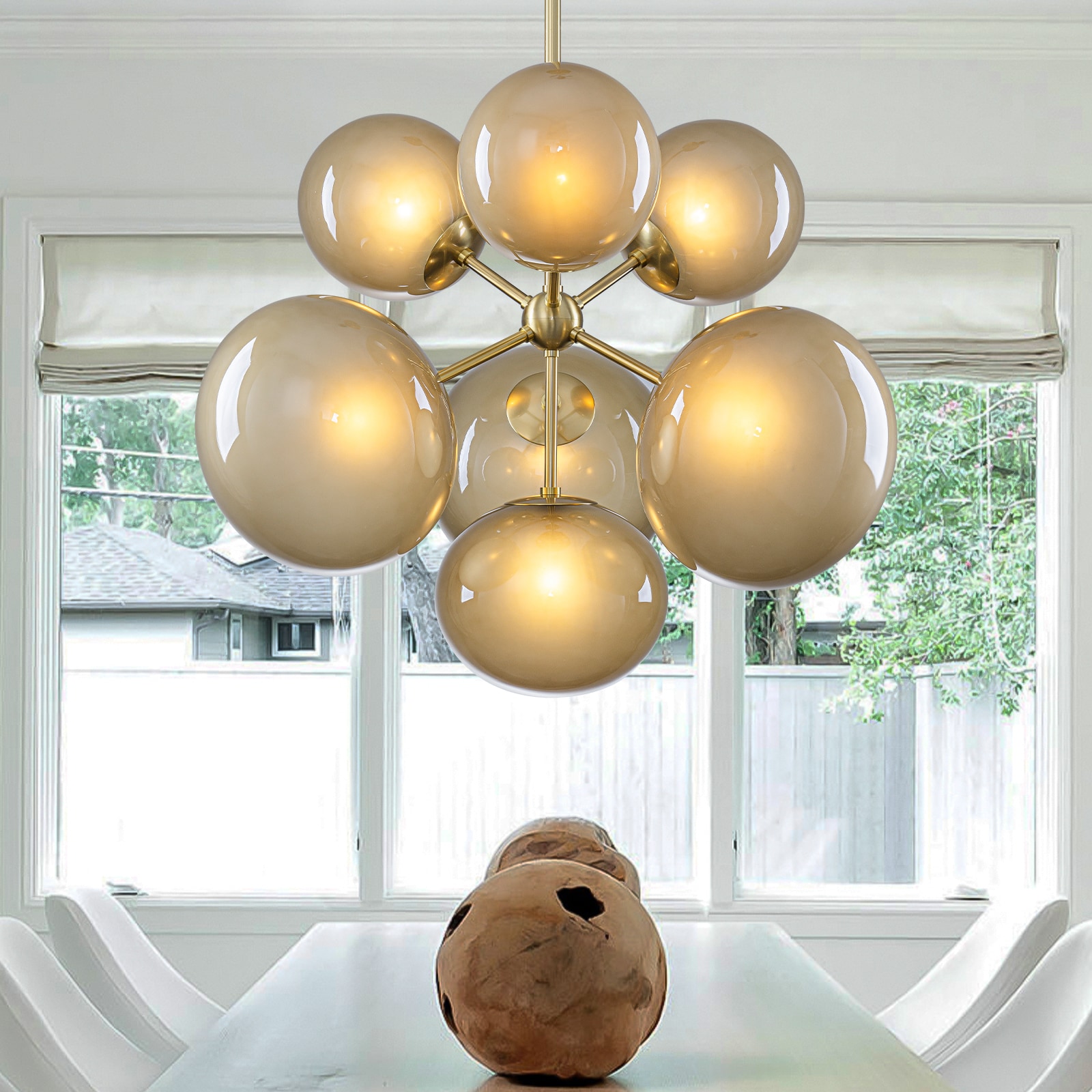 MENCOLULU SKUA076598 27.95 inch Brown Glass Globe Sputnik Chandeliers 7 -Light Antique Gold Glass Chandelier