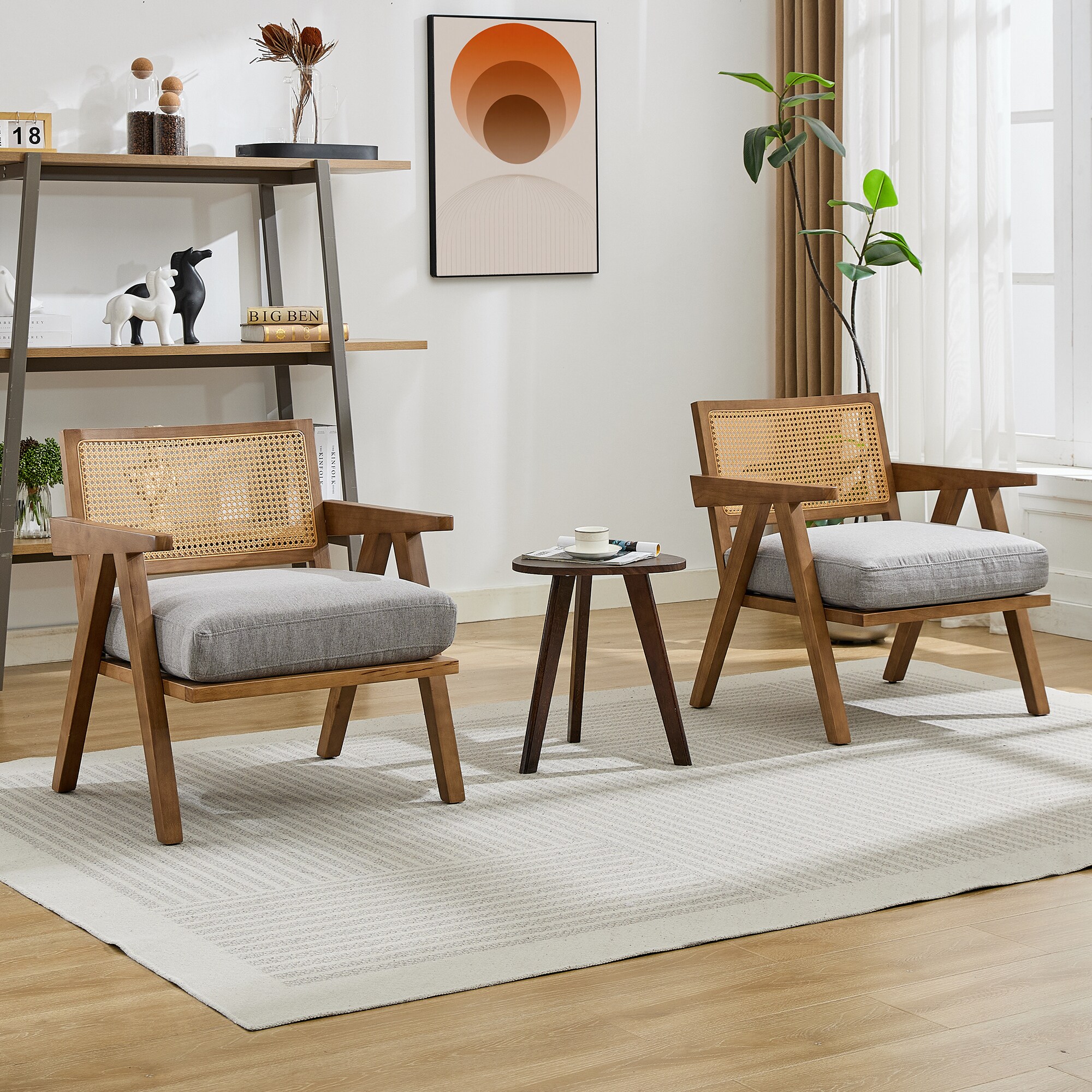 IdealHouse Comfy Rattan Back Accent Chair for Living Room Mid Century ...