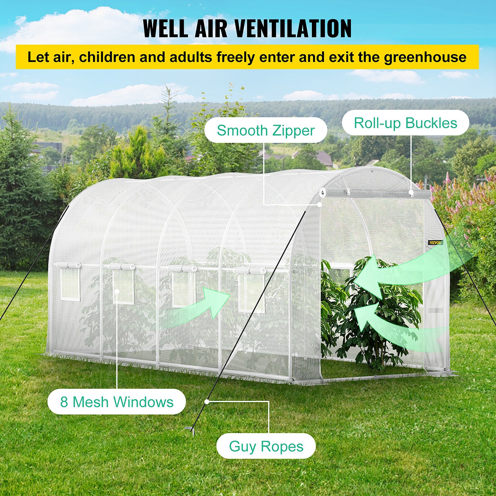 VEVOR 15 x 7 FT Tunnel Greenhouse 15-ft L x 7-ft W x 7-ft H White  Greenhouse in the Greenhouses department at