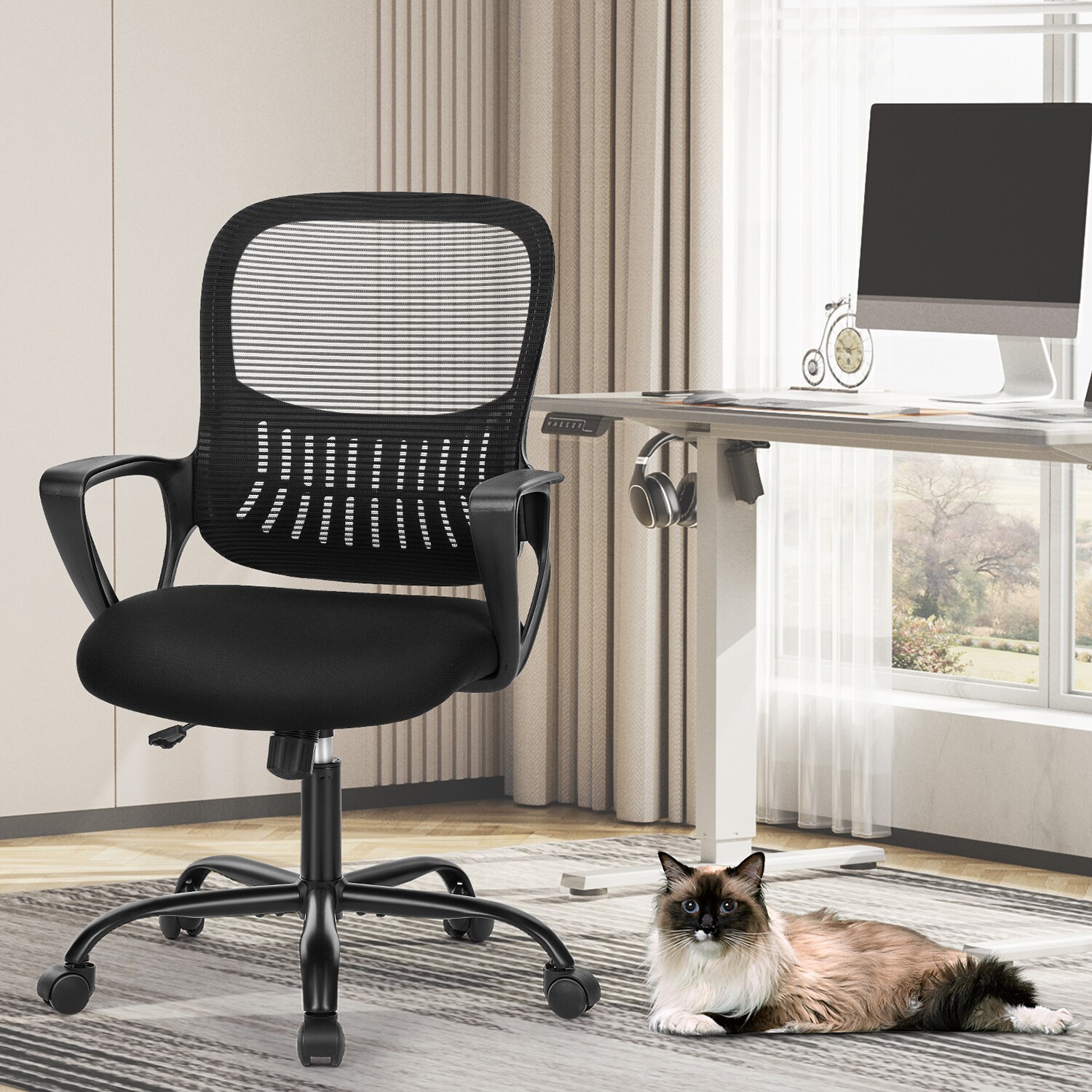 Mondawe MO-S234206 Black Contemporary Ergonomic Adjustable Height Swivel Mesh Executive Chair