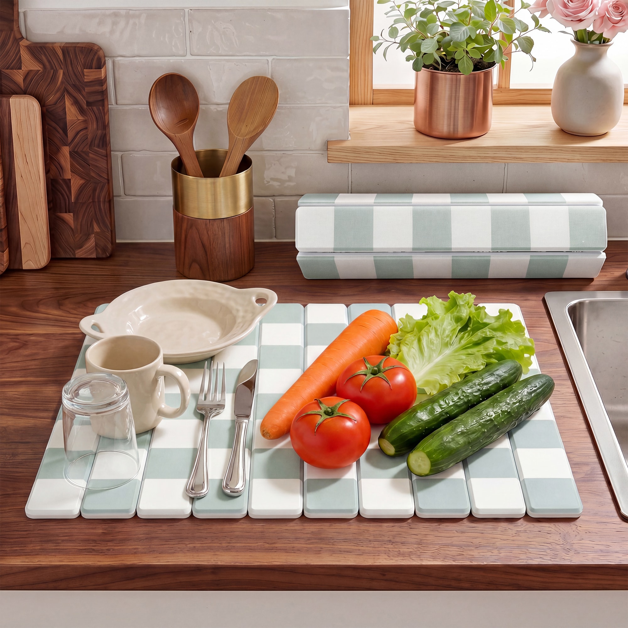 HEBE  15.3-in x 24-in Green Stone Drying Mat for Kitchen Counter Dishes