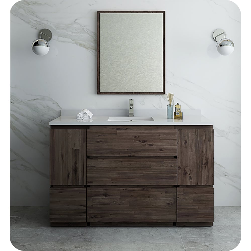 Acacia Wood 53" Brown Freestanding Bathroom Vanity Base