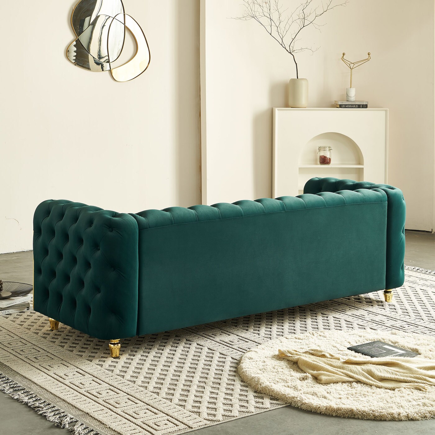 CHITA 86-Inch Green 2-Piece Velvet Sofa Button-Tufted Design High ...