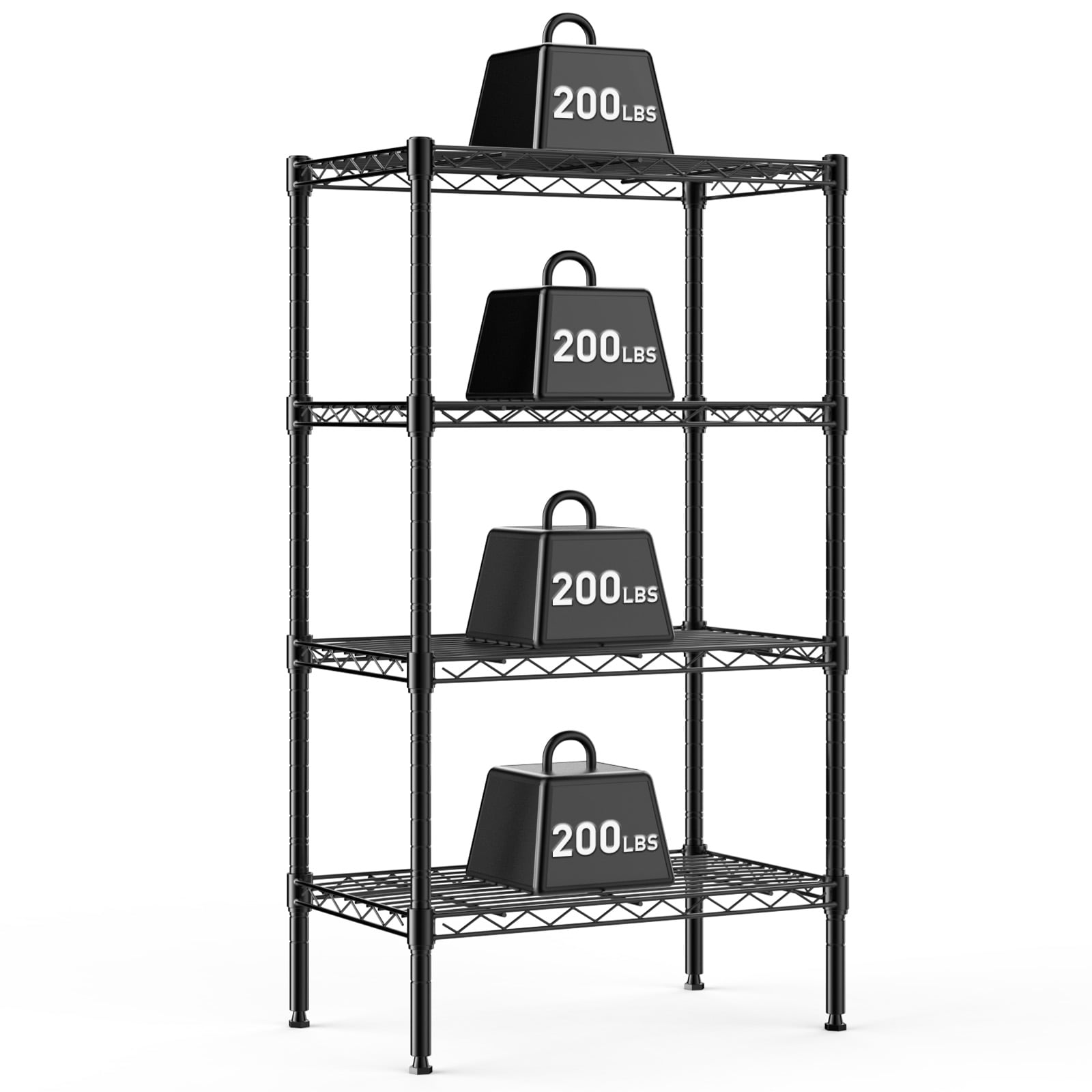 Sweetcrispy 23.2-in W x 13.4-in D x 47-in H 4-Tier Heavy Duty Black Adjustable Metal Wire Utility Shelving Unit