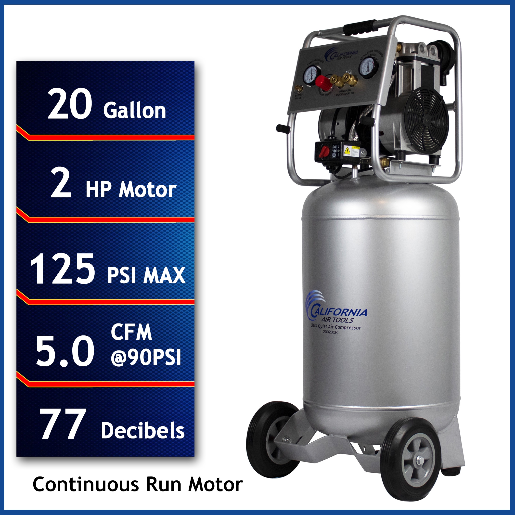 California Air Tools 20020CR 20-Gallon Portable Electric 125 PSI Vertical Air Compressor