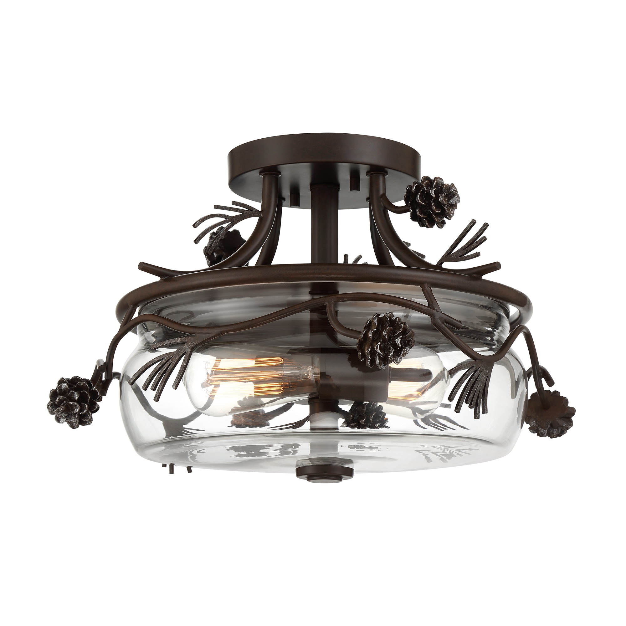 Weathered Spruce & Silver Glass Drum Semi-Flush Mount Light