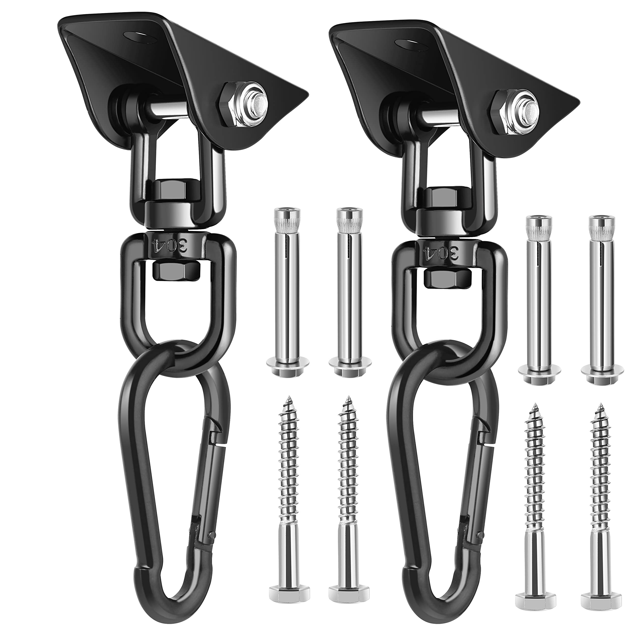 Wudkey 2 Pack Heavy Duty Swing Hanging Kit with 360 Degrees Swivel Hook Stainless Steel Mount for Hammock Porch Swing Chair and Indoor Outdoor Use
