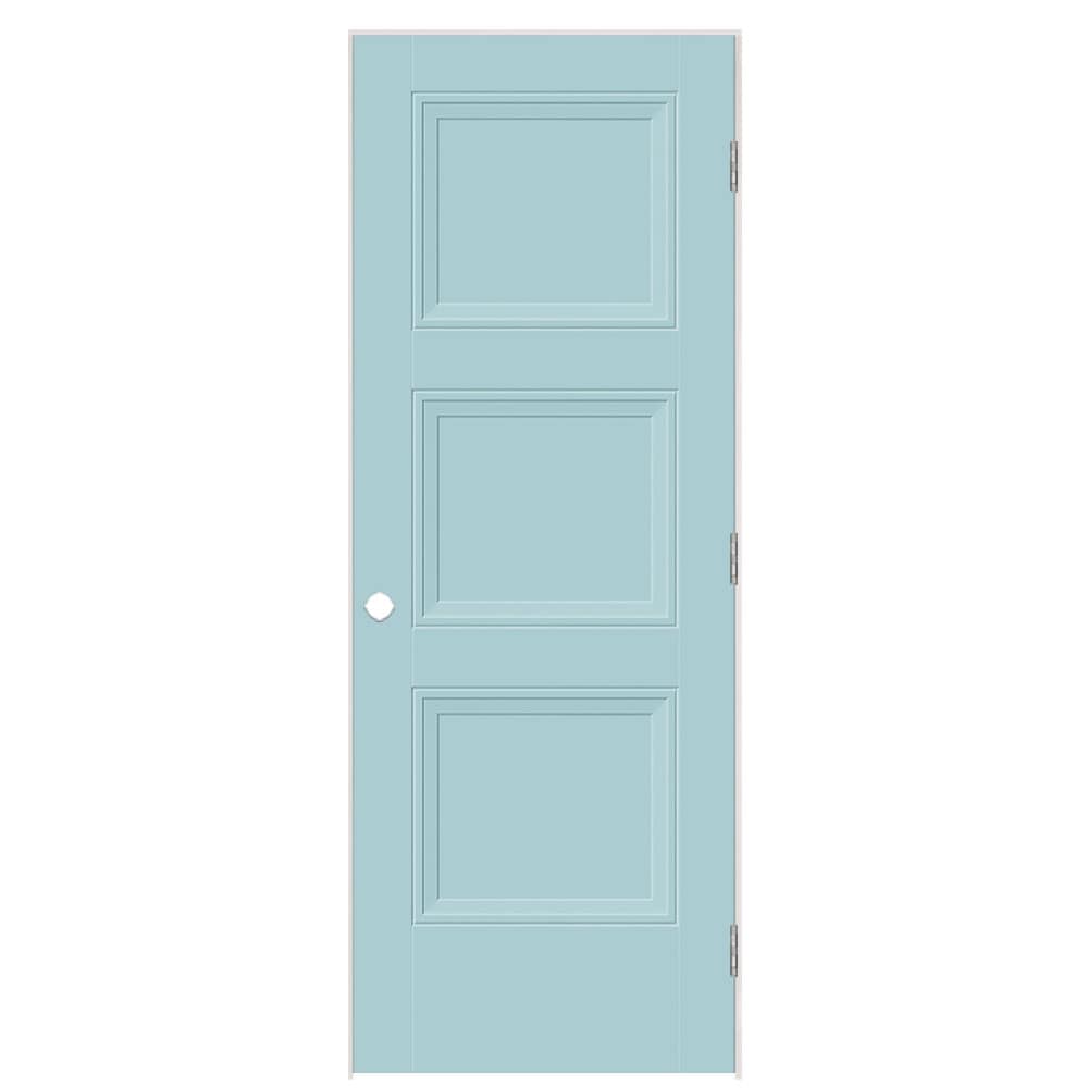 Masonite 1573347 30-in x 80-in Sea Mist Solid core 3-panel square Left hand Smooth Prefinished Molded composite Flat Jamb Single Prehung Interior Door