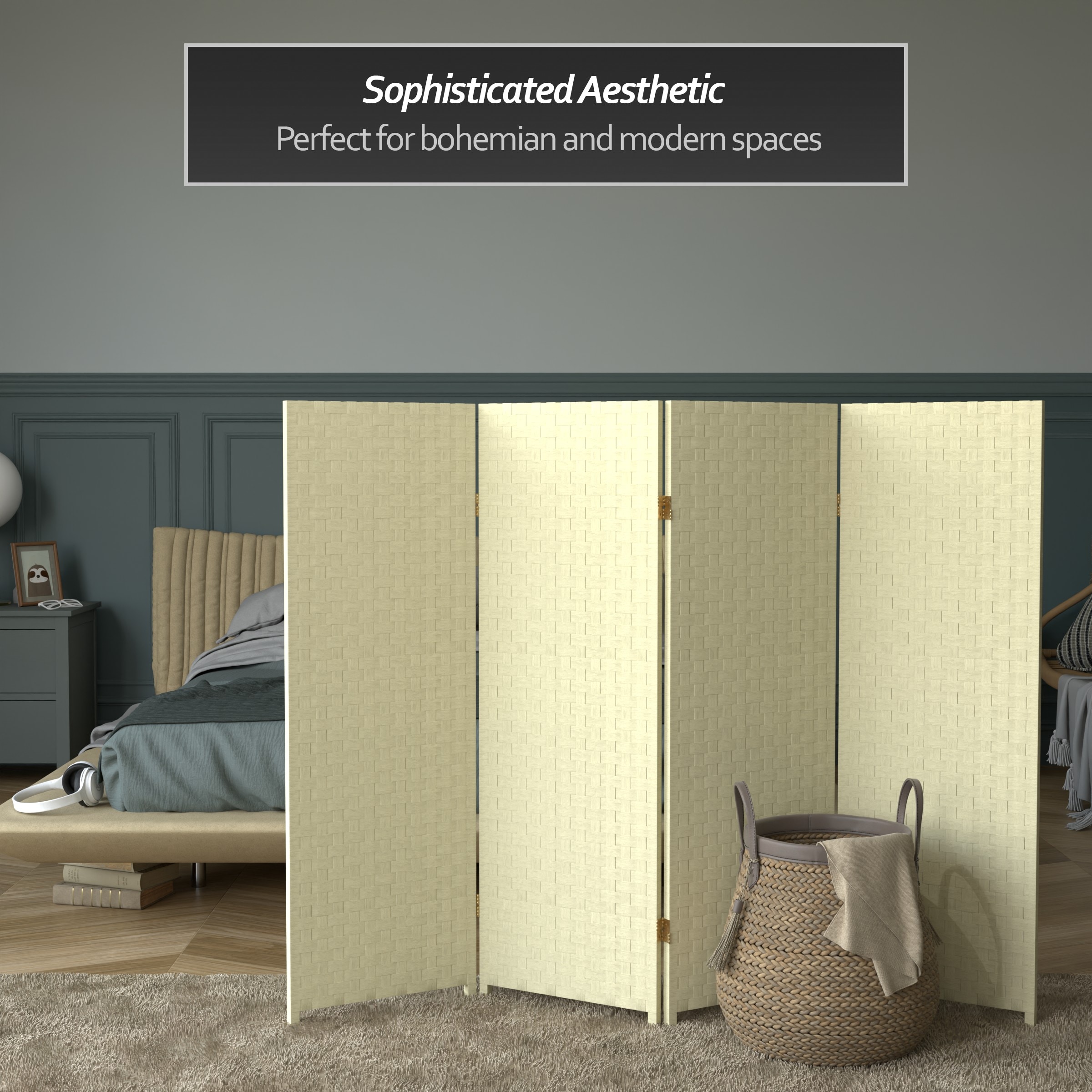 Oriental Furniture SS4FIBER-CRM-4P Indoor-Privacy-Screens - View #6