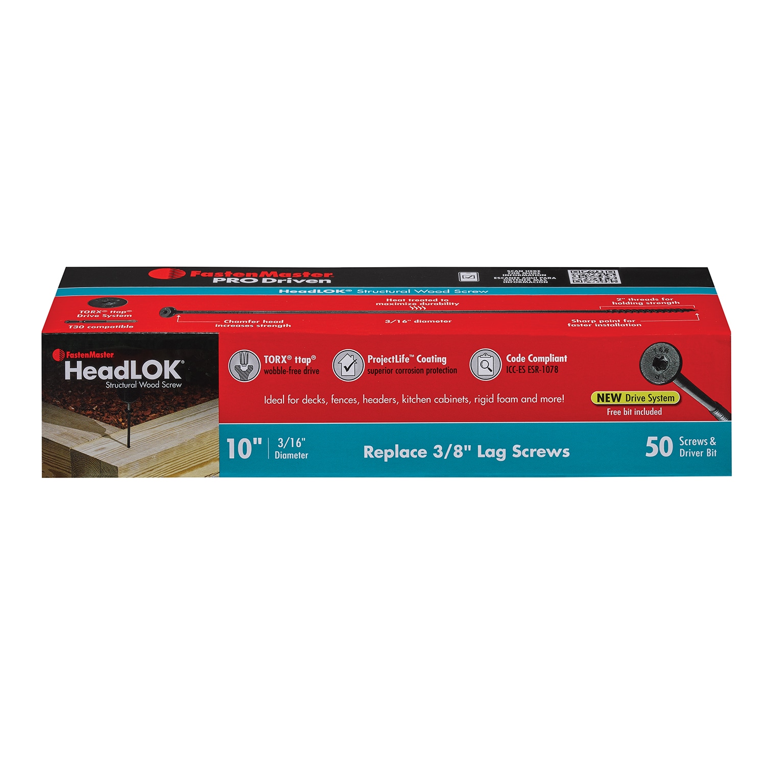 FastenMaster FMHLGMTT010-50 3/8-in x 10-in Black Galvanized/Coated Flat -Head Exterior Structural wood screws 50 -Pack