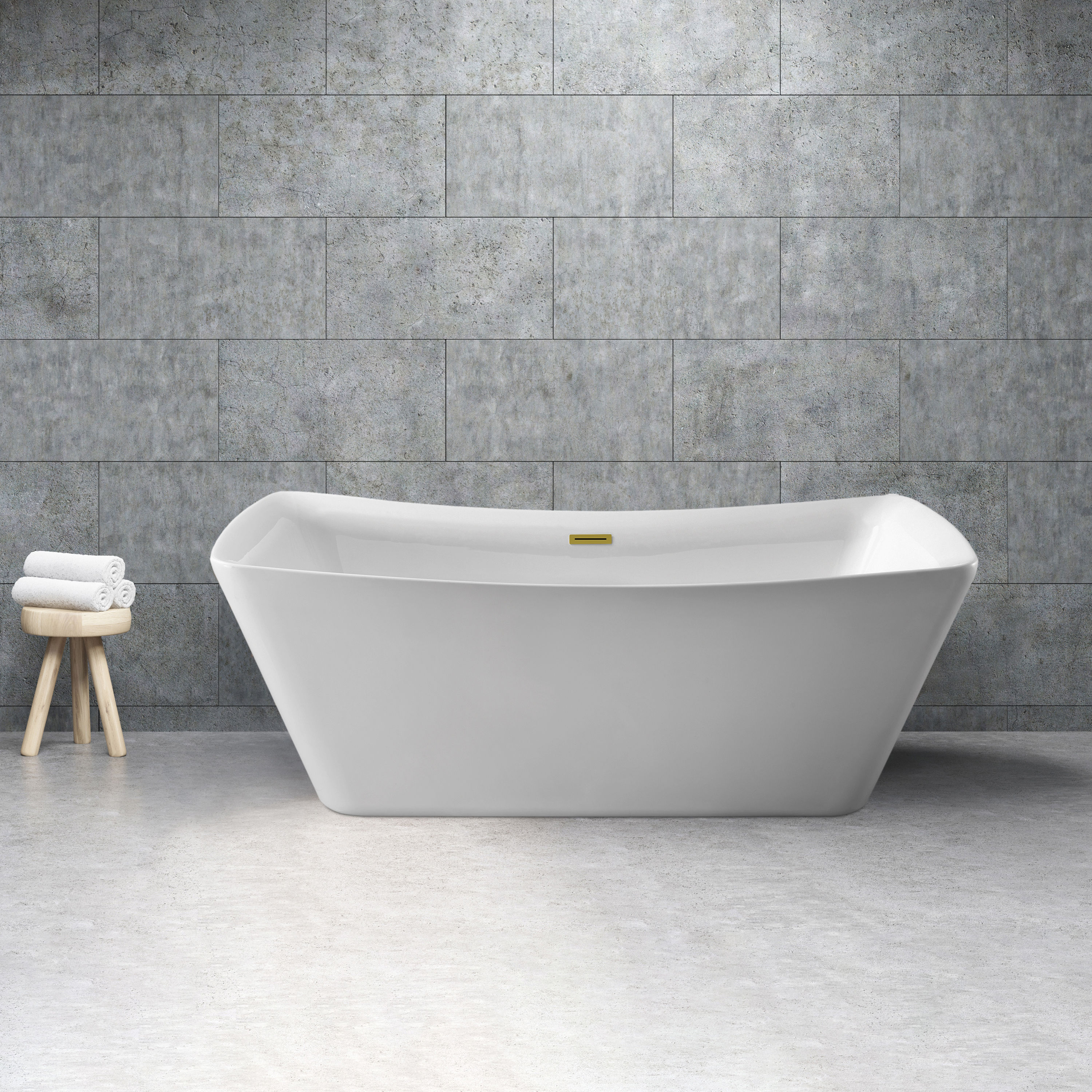 Streamline N542GLD 30.7-in x 70.1-in Glossy White Acrylic Rectangular Freestanding Soaking bathtub with Drain ( Center Drain )