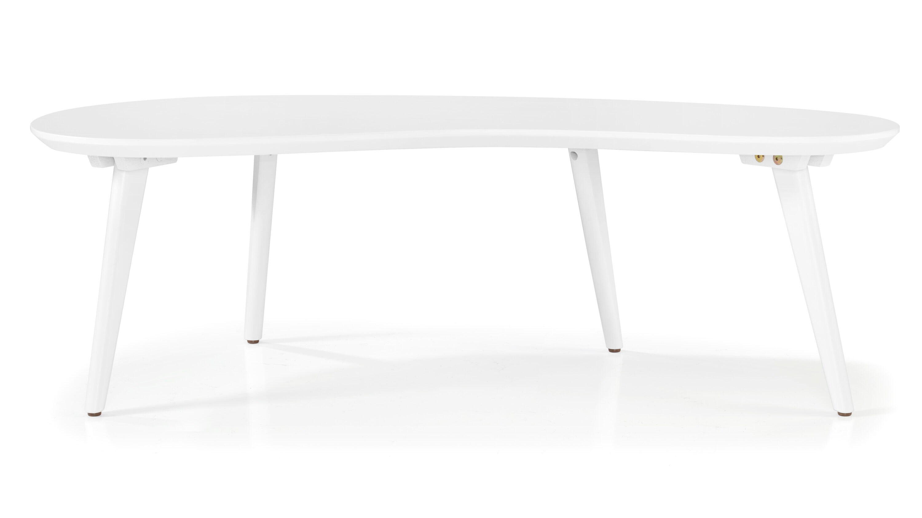 White Oval Solid Wood Mid-Century Modern Coffee Table