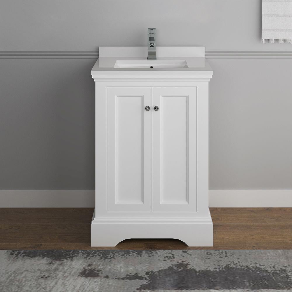 Fresca FCB2424WHM-CWH-U Windsor 24-in Matte White Undermount Single sink Bathroom Vanity with White Quartz Top