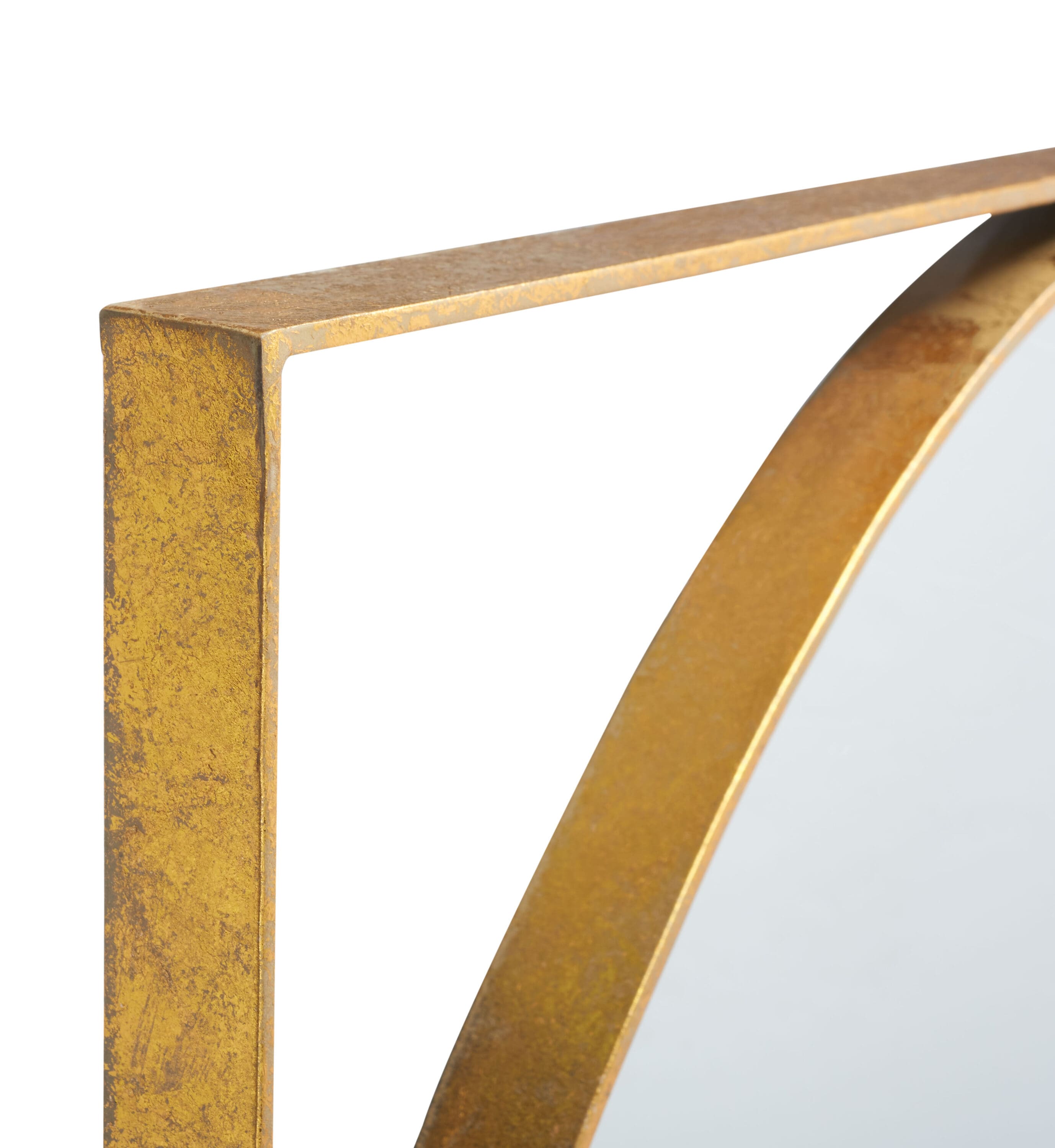 32" Geometric Round Wood Mirror with Gold Foil Accent