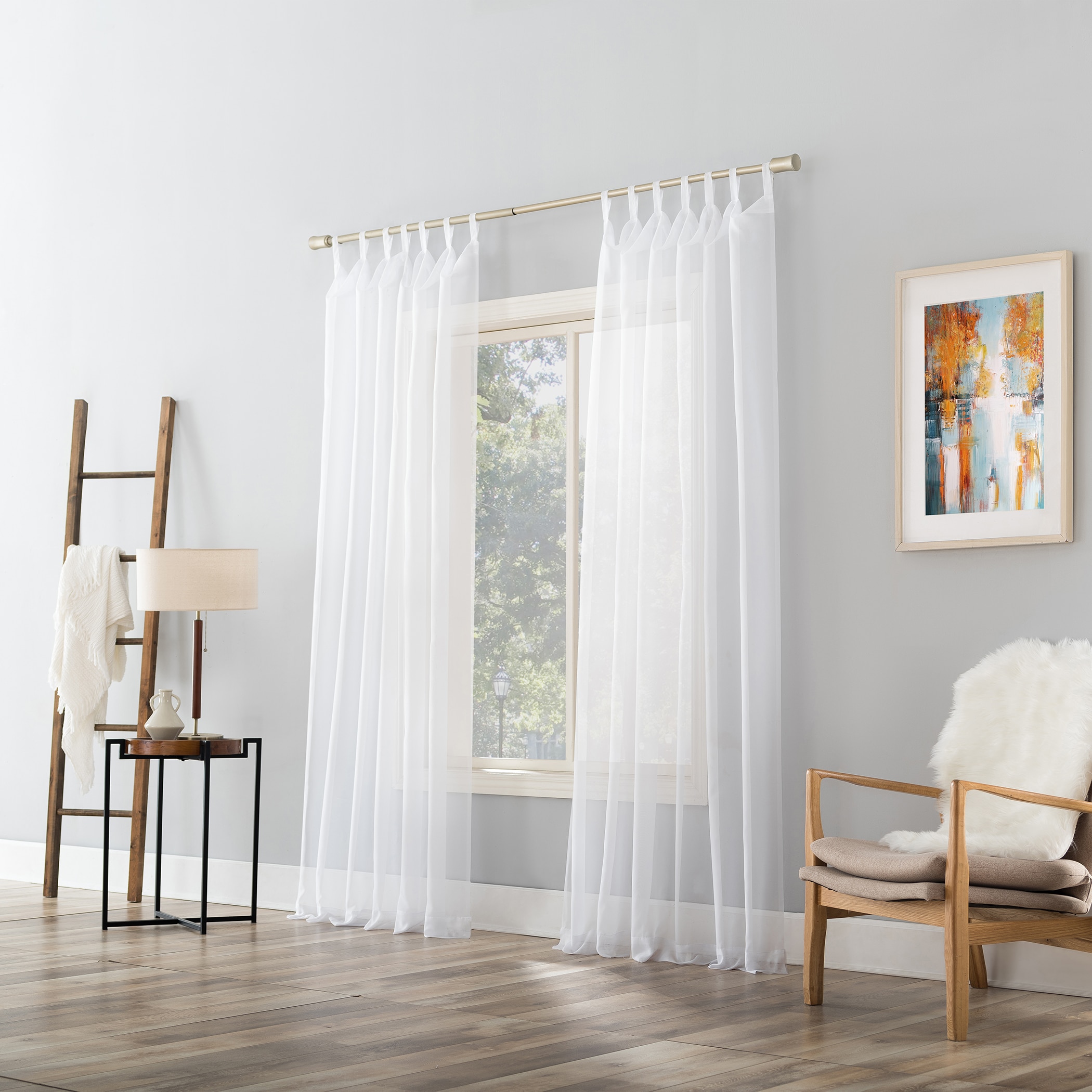 White Sheer Tab Top Polyester Curtain Panel