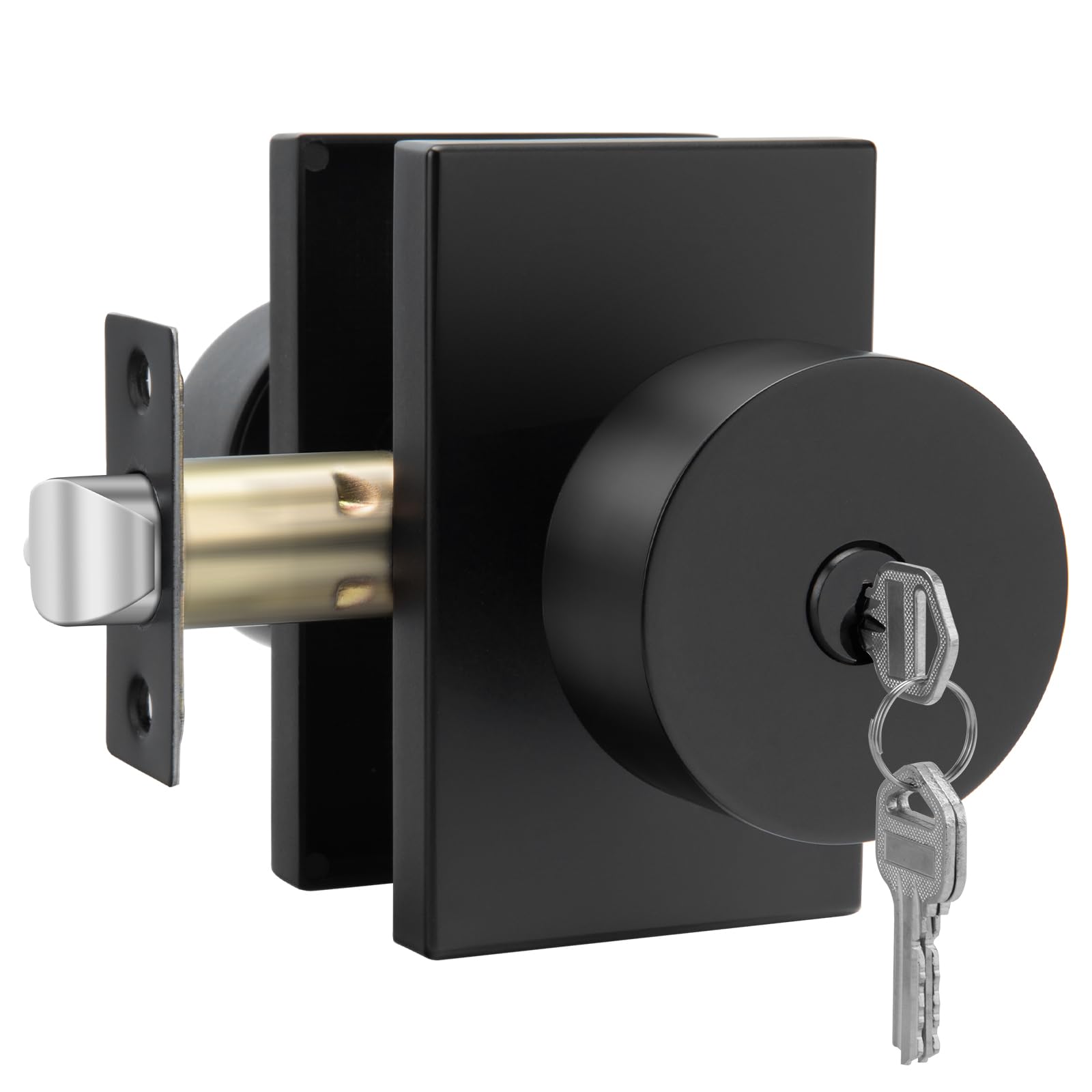Phyfalip  Matte Black Exterior Door Knob with Lock and Key Zinc Alloy Adjustable Length Keyed Entry Door Knob for Bedroom or Exterior Doors