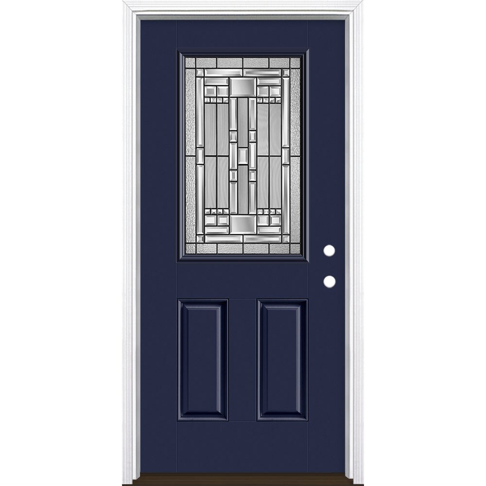 Masonite 3421289 Naples 36-in x 80-in x 4-9/16-in Fiberglass Half lite Left-hand inswing Eclipse Painted Prehung Front Door with Brickmould Insulating core