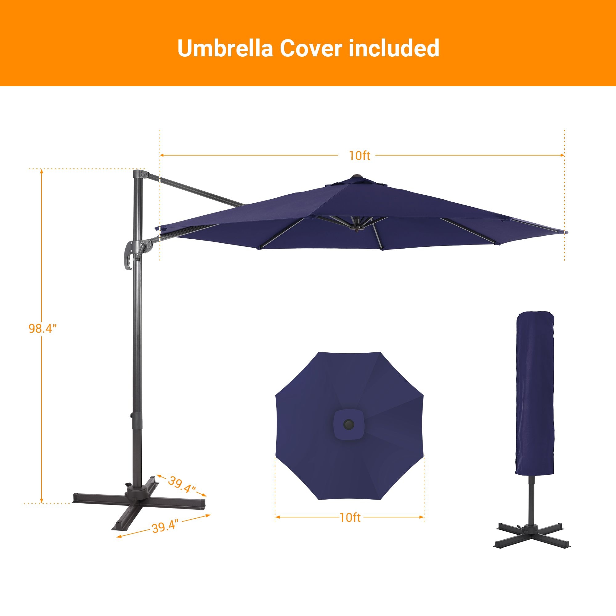 Sonkuki 10-ft Aluminum Blue No-tilt Cantilever Patio Umbrella in the ...