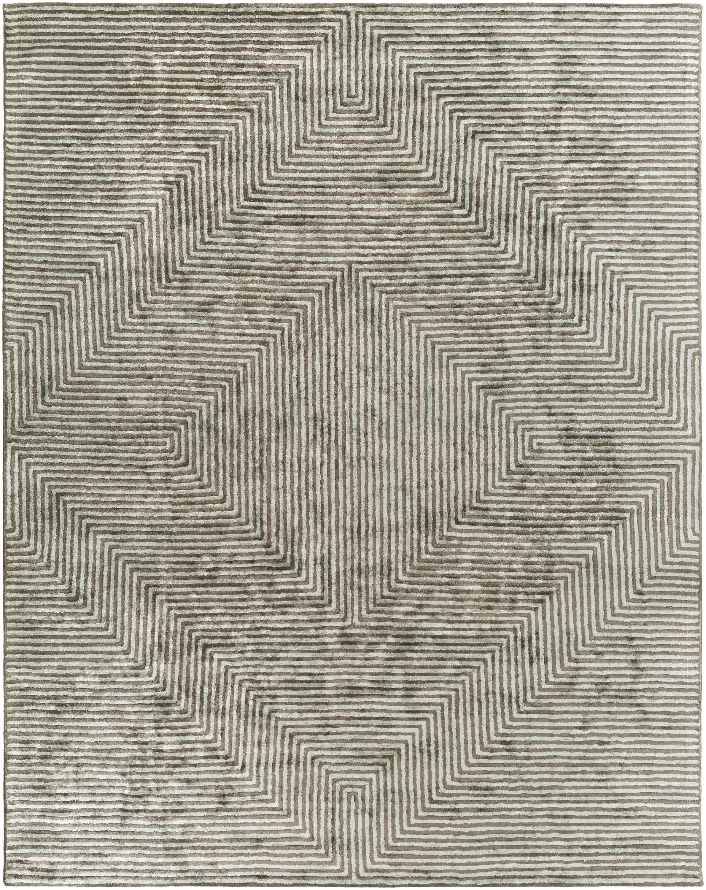 Handmade Gray Geometric 8' x 10' Tufted Viscose Rug