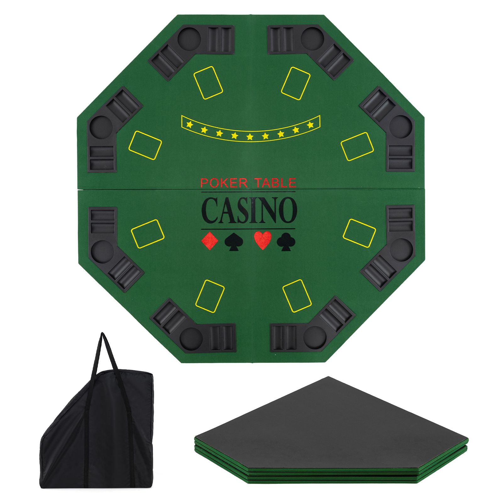 Slickblue Octagon 8-Player Foldable Poker Table Top with Carrying Bag for Card Games and Events- Green- 48 Inch W