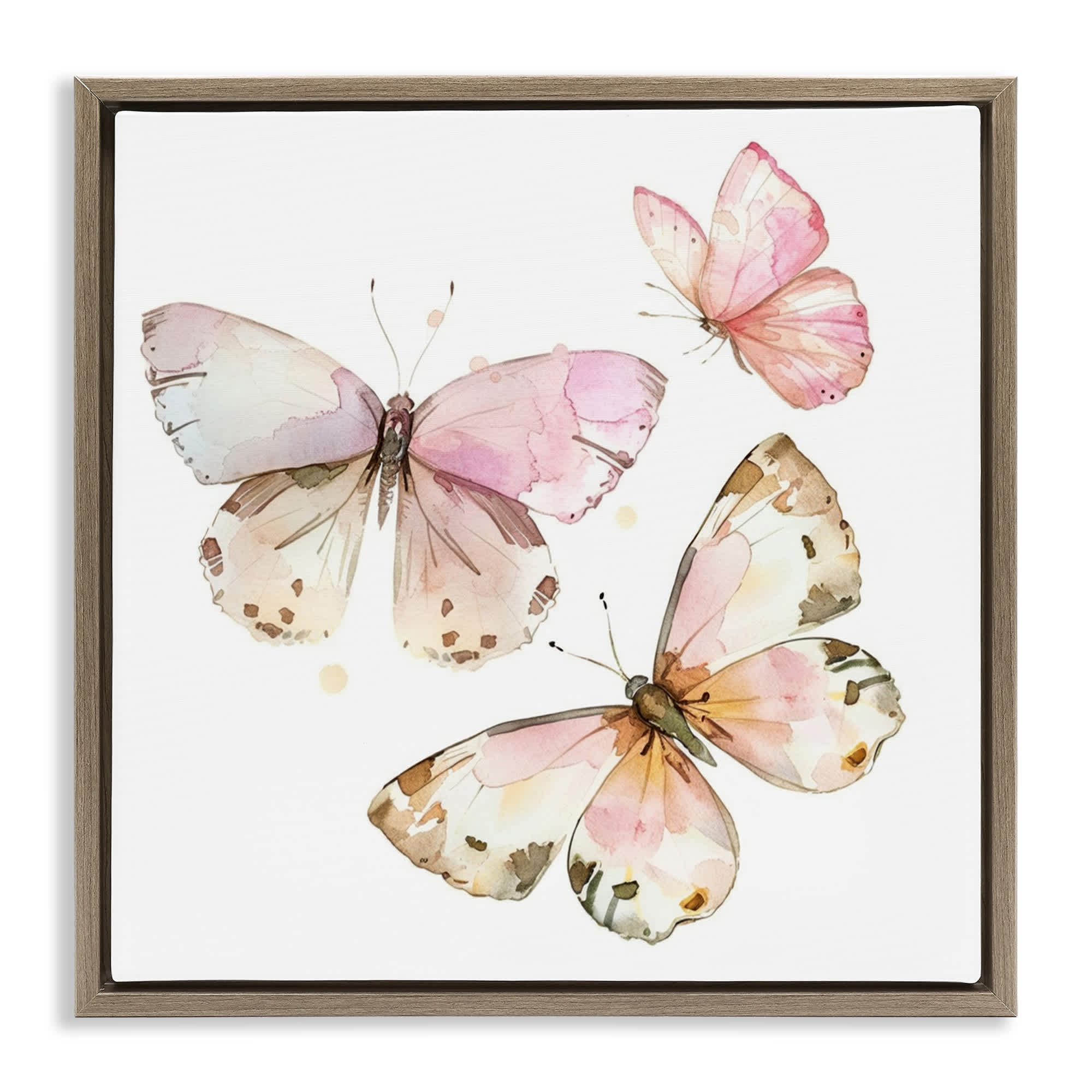 Stupell Industries BT-916-FFE-17X17 Soft Watercolor Butterfly Trio Floating Frame design by LSR Creative Studio