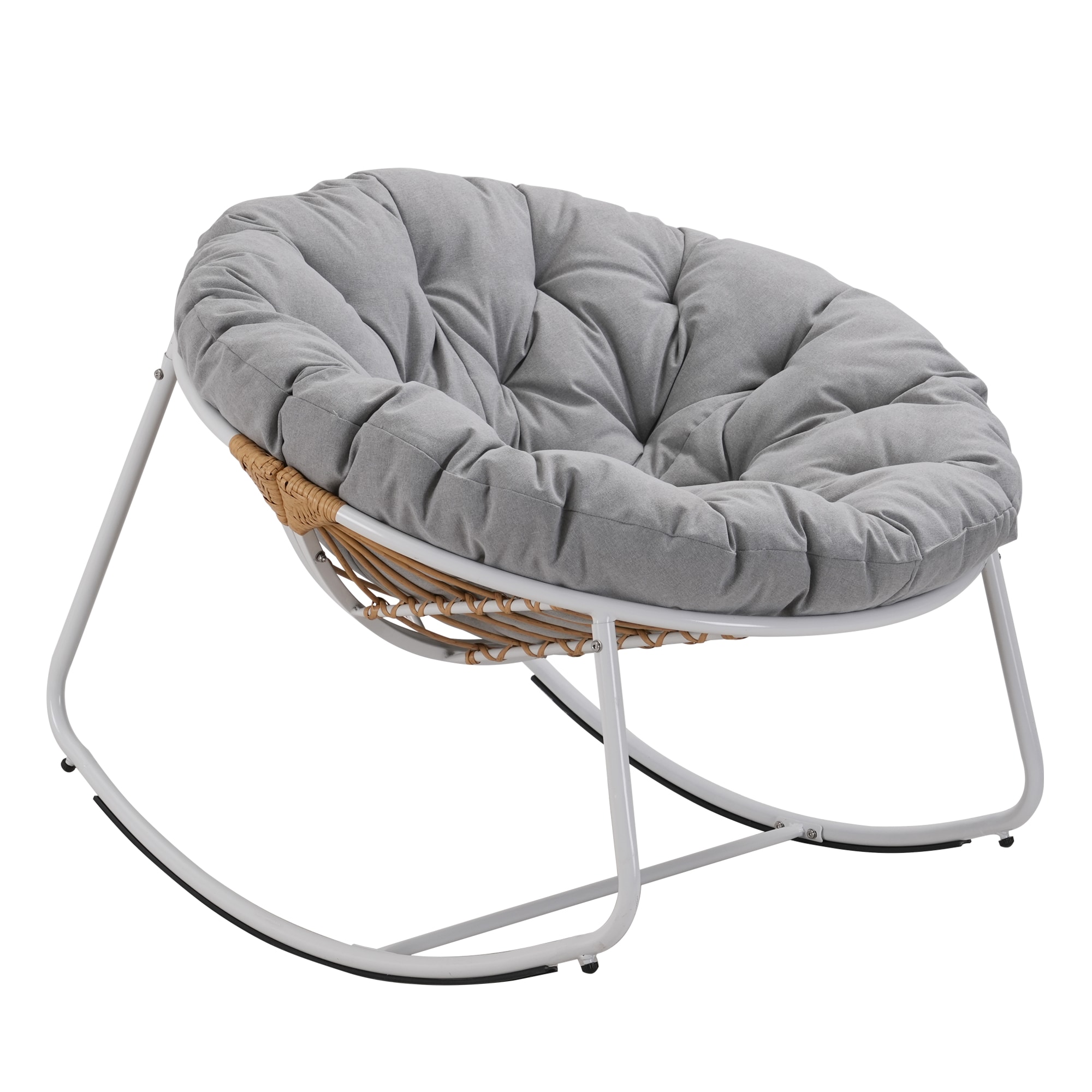 CESICIA QS-059 Patio Chairs Wicker Gray Wicker Frame Rocking Chair with Gray Woven Seat