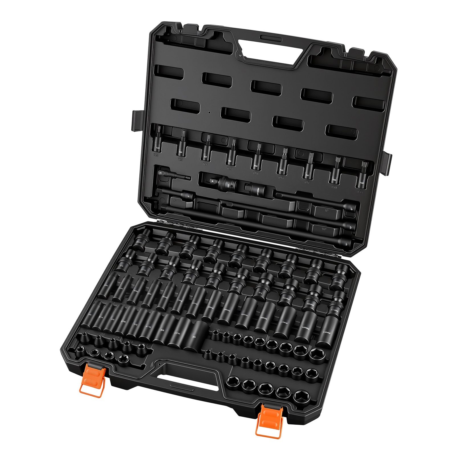 VEVOR Impact Socket Set  3/8in Drive  90-Piece Socket Set  6 Point Sockets  SAE 1/4in-3/4in and Metric 6-19 mm  Easy to Identify  with Adapters  Sturdy Storage Case  Cr-Mo Alloy Steel for Vehicles Repair