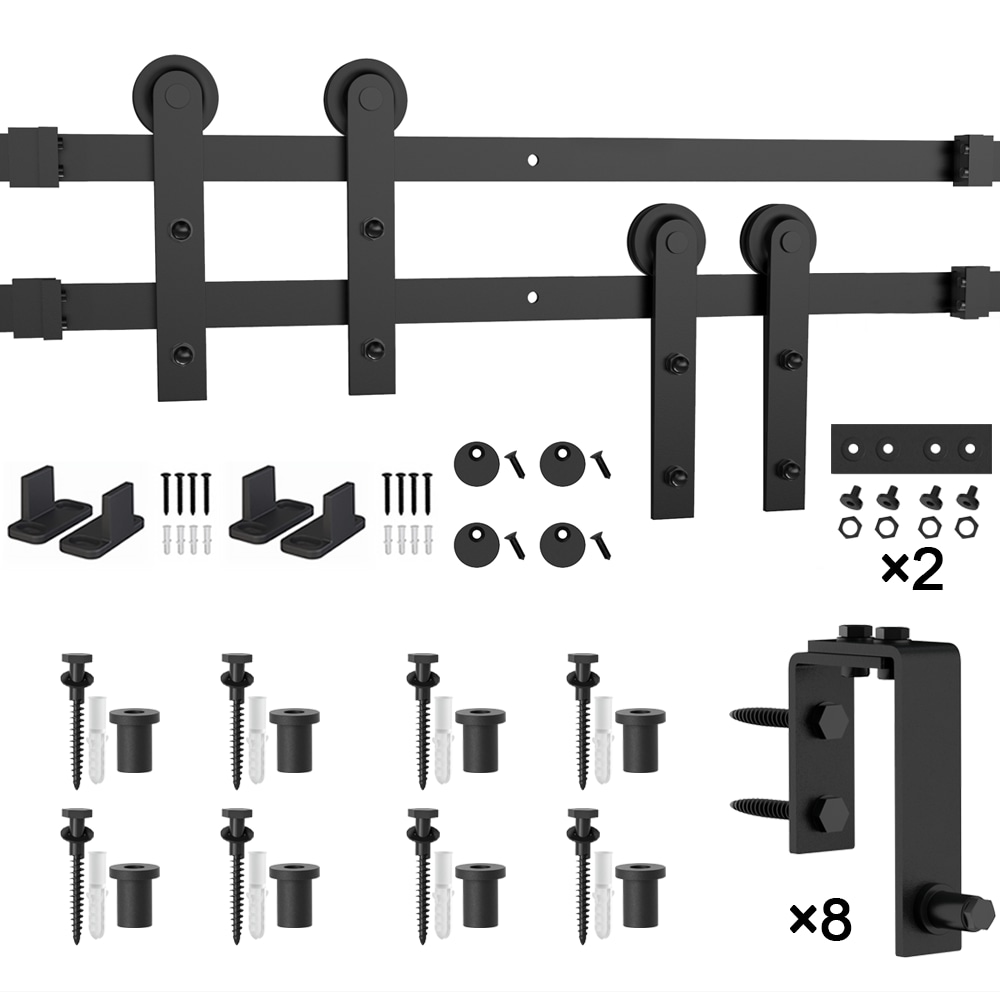 WINSOON GCM3706 132-in Matte Matte Black Indoor I-strap Double bypass Barn door hardware kit